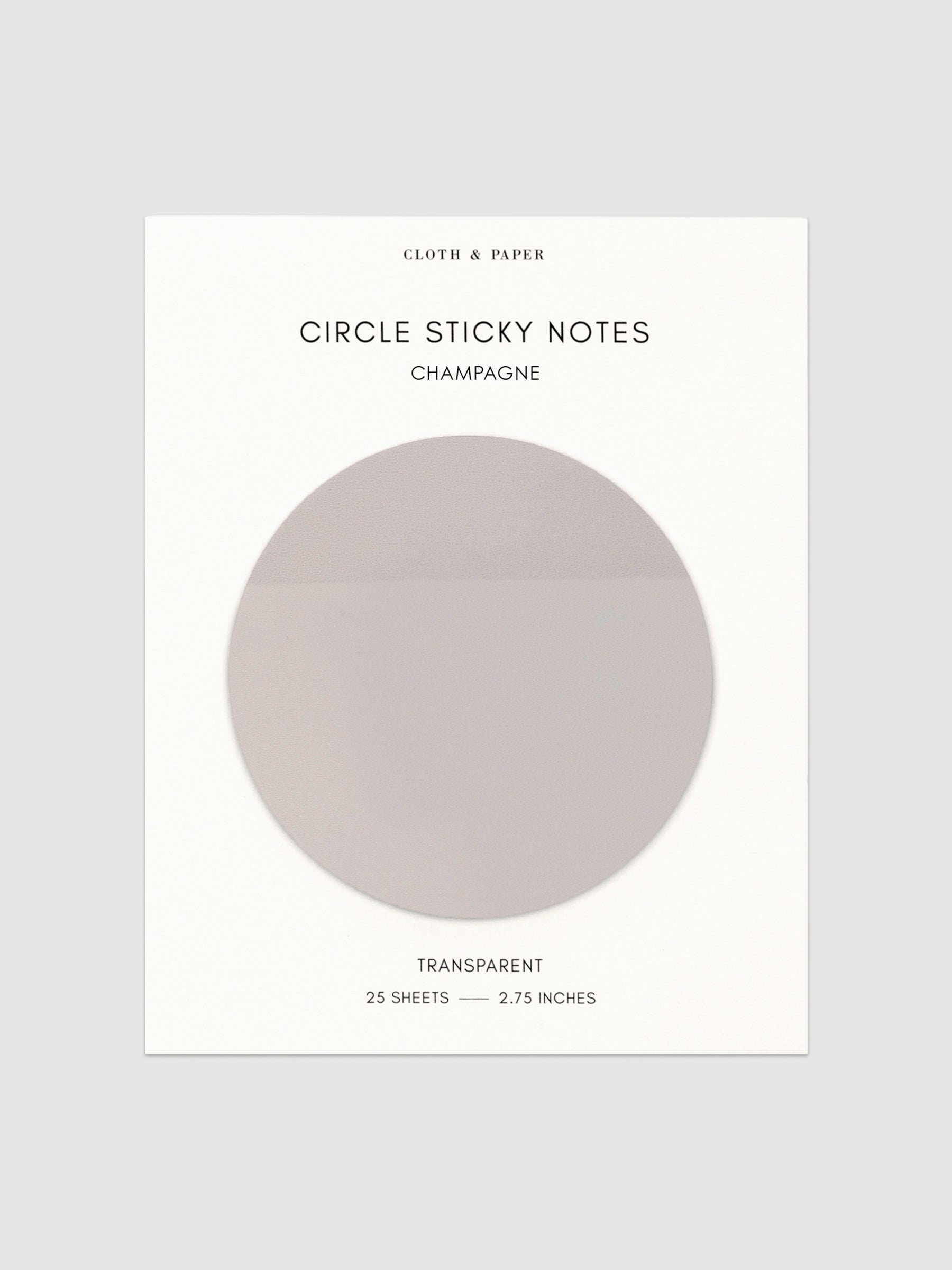 Transparent Circle Sticky Notes displayed on a neutral backround. Color shown is Champagne.