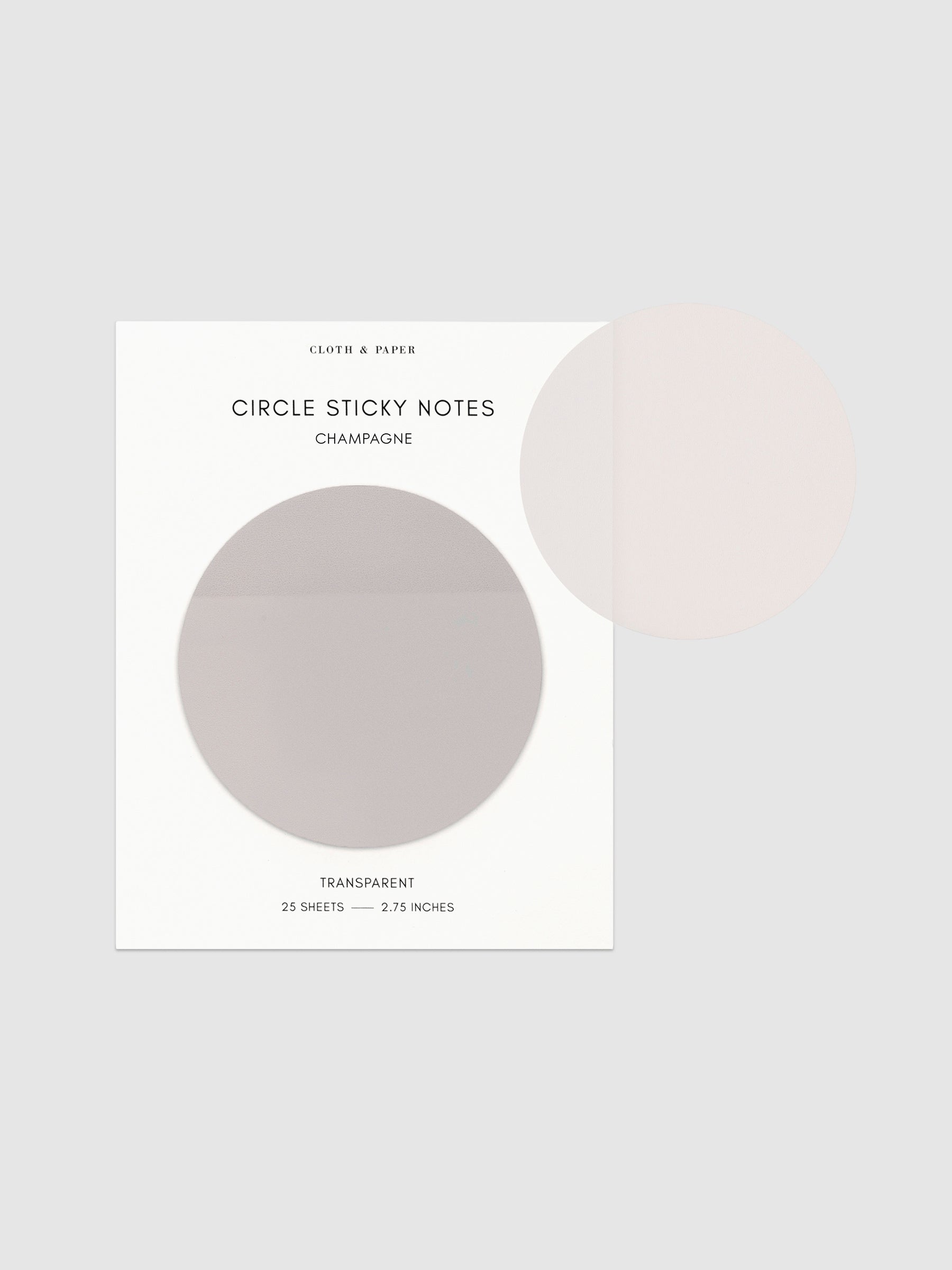 Transparent Circle Sticky Notes displayed on a neutral backround. Color shown is Champagne.
