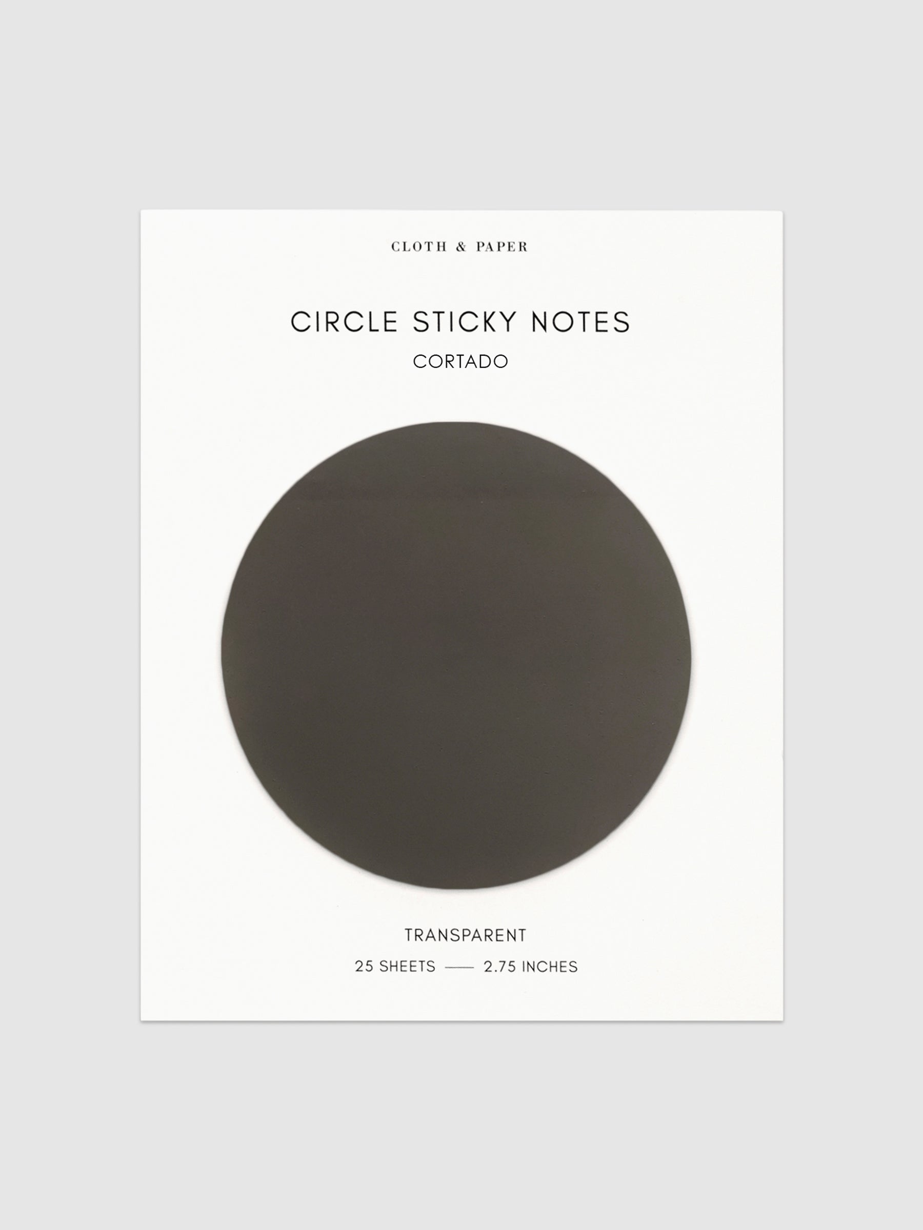 Transparent Circle Sticky Notes displayed on a neutral backround. Color shown is Cortado.