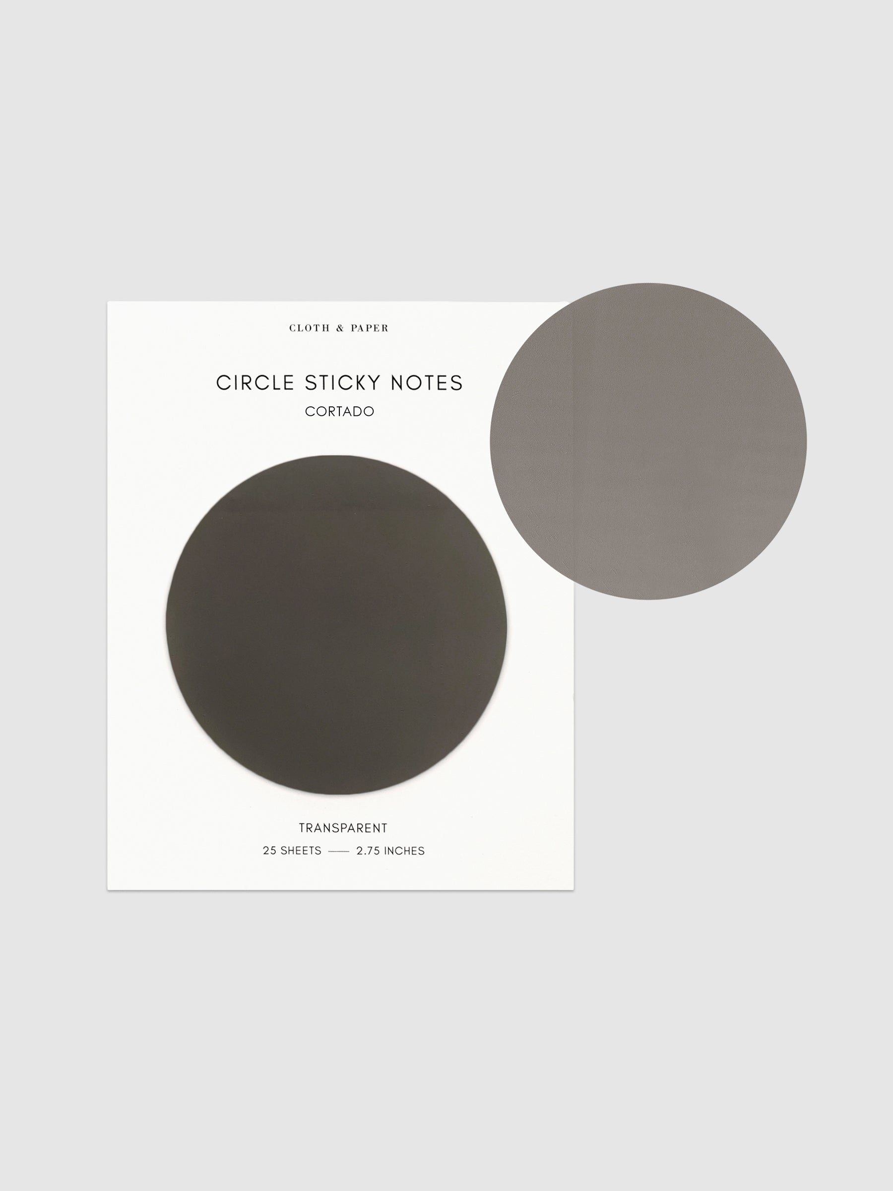 Transparent Circle Sticky Notes displayed on a neutral backround. Color shown is Cortado.