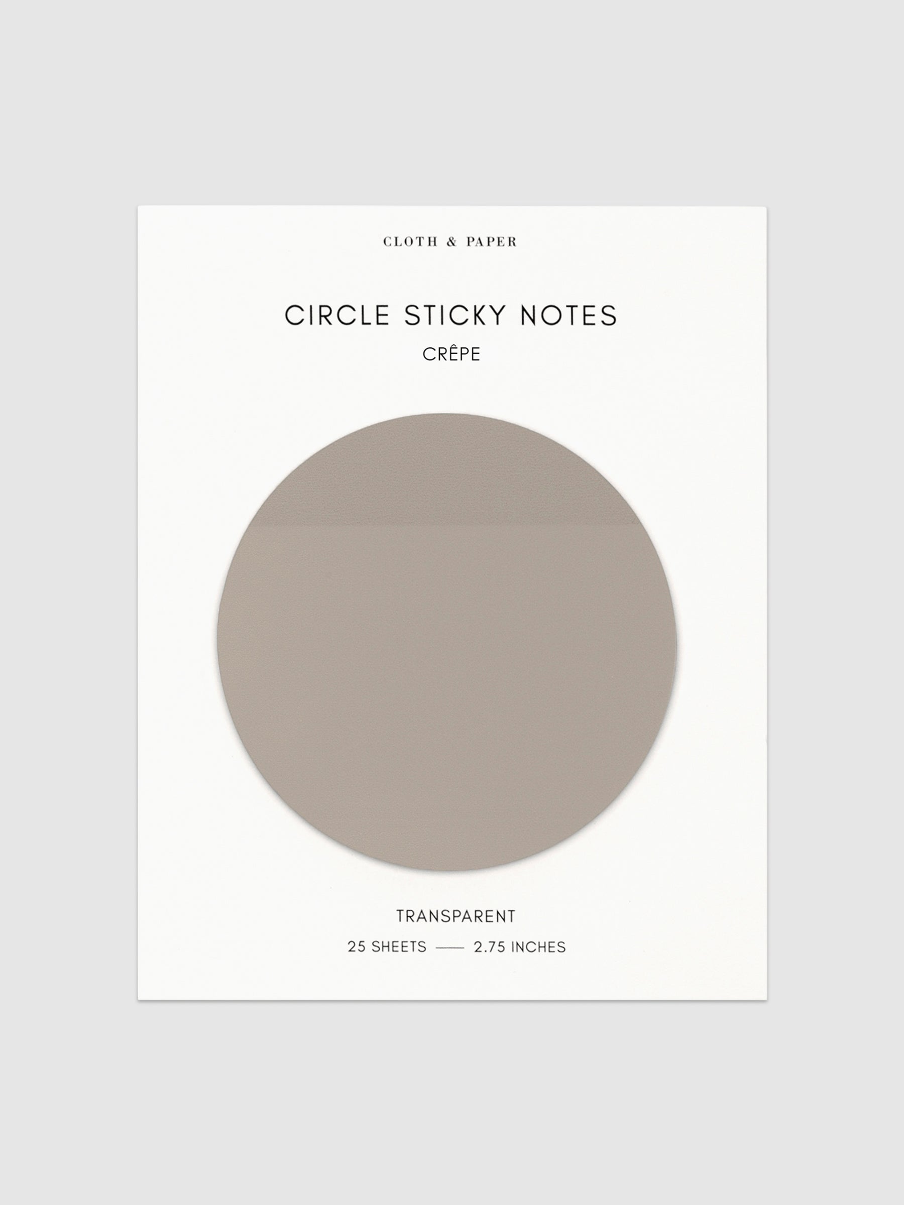 Transparent Circle Sticky Notes displayed on a neutral backround. Color shown is Crepe.