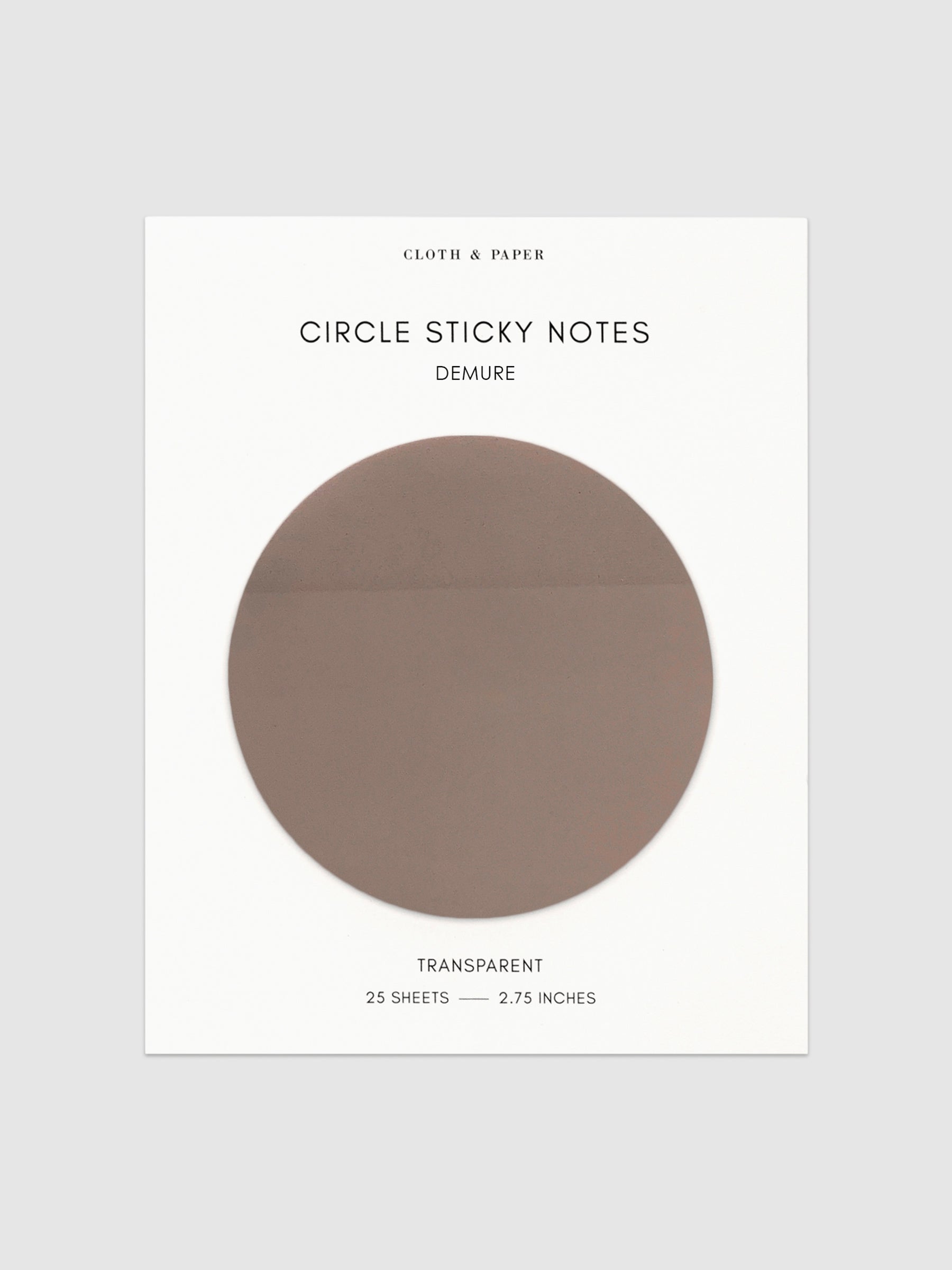Transparent Circle Sticky Notes displayed on a neutral backround. Color shown is Demure.