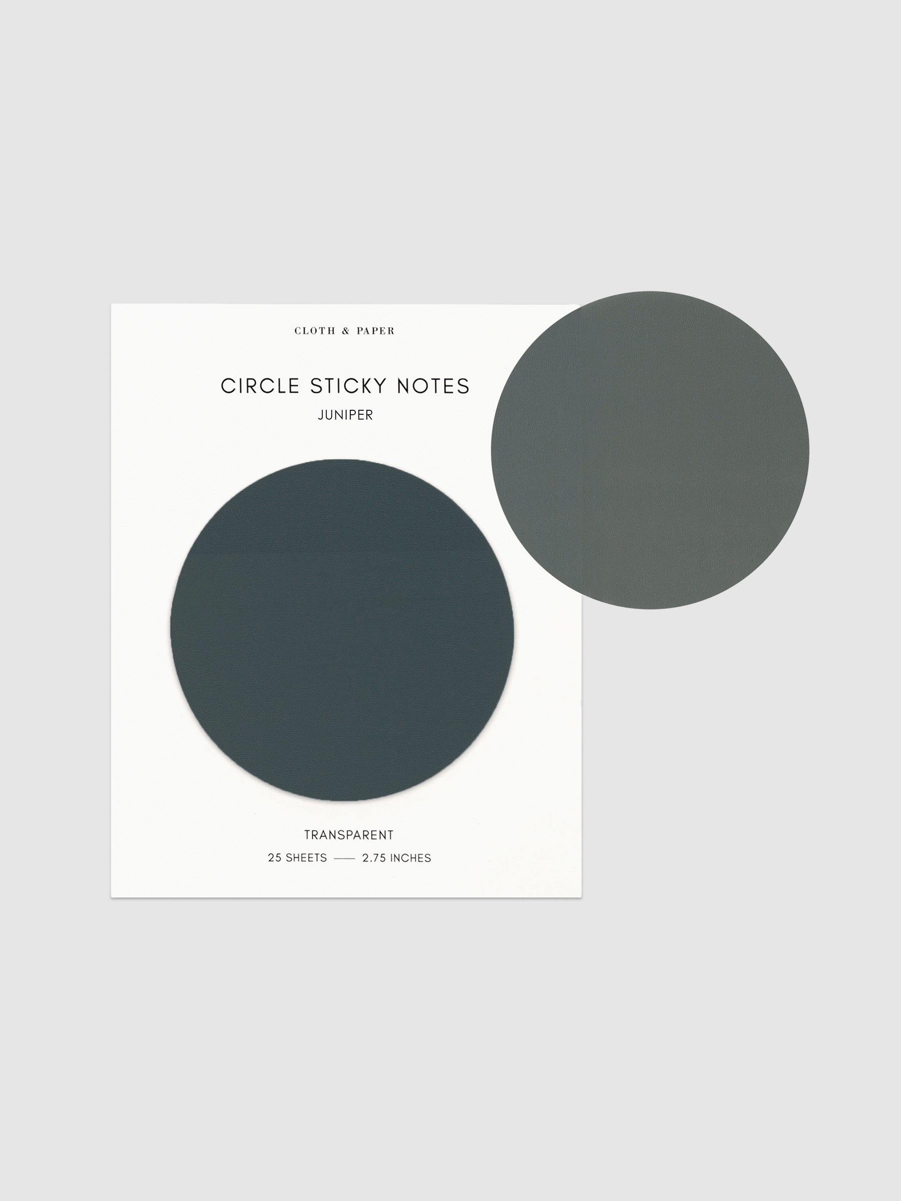 Transparent Circle Sticky Notes displayed on a neutral backround. Color shown is Juniper.
