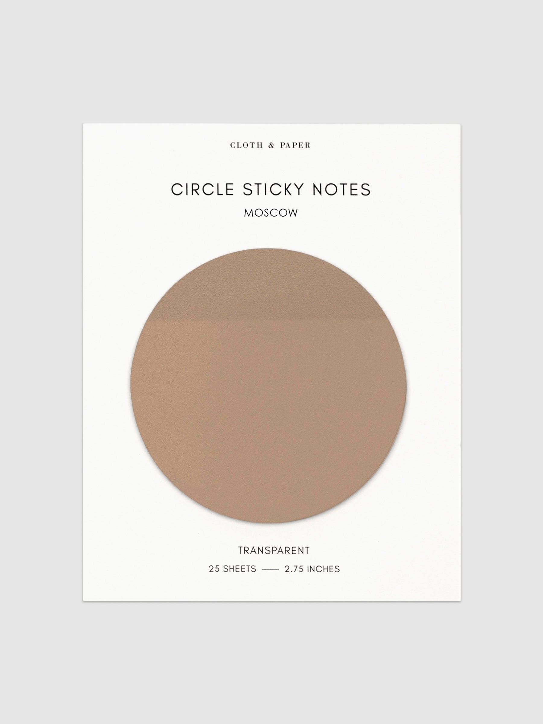 Transparent Circle Sticky Notes displayed on a neutral backround. Color shown is Moscow.