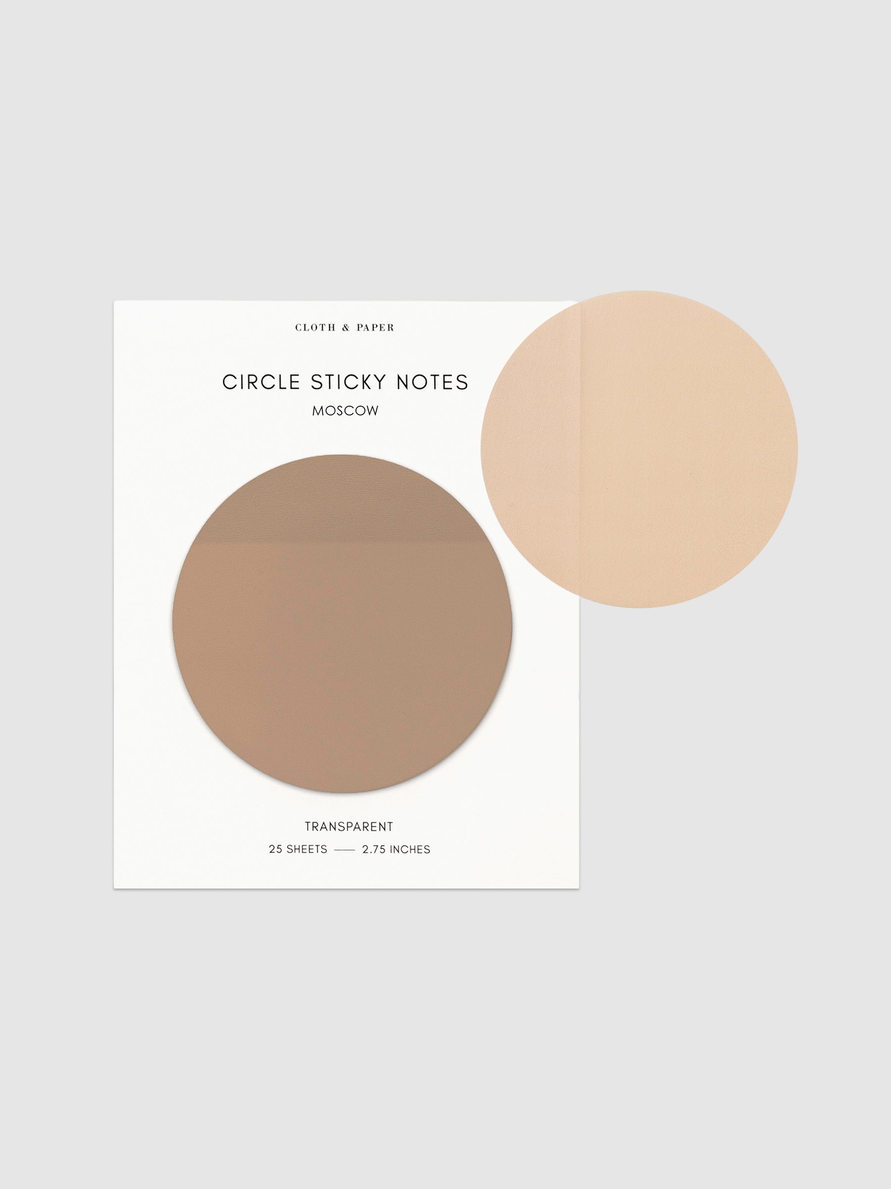 Transparent Circle Sticky Notes displayed on a neutral backround. Color shown is Moscow.