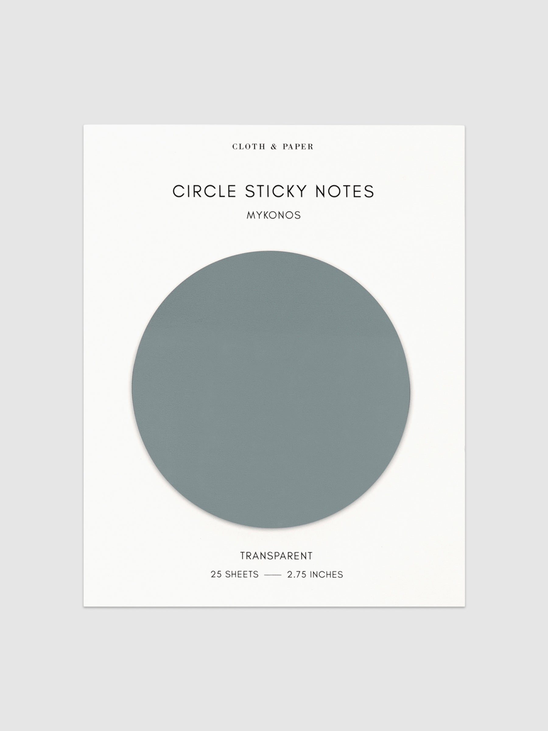 Transparent Circle Sticky Notes displayed on a neutral backround. Color shown is Mykonos.