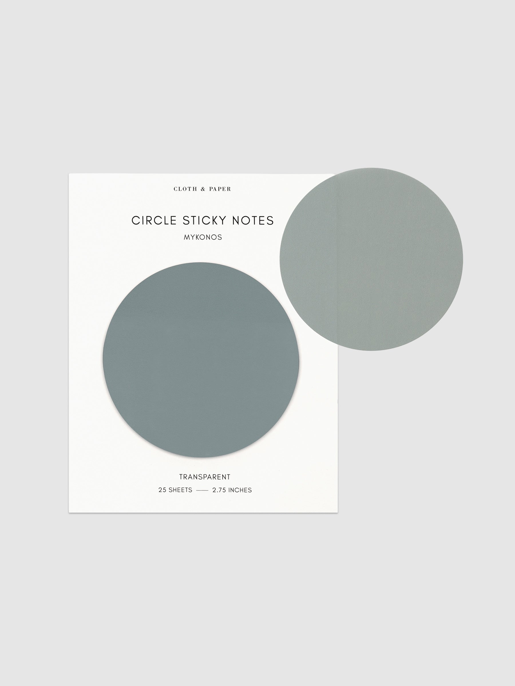 Transparent Circle Sticky Notes displayed on a neutral backround. Color shown is Mykonos.