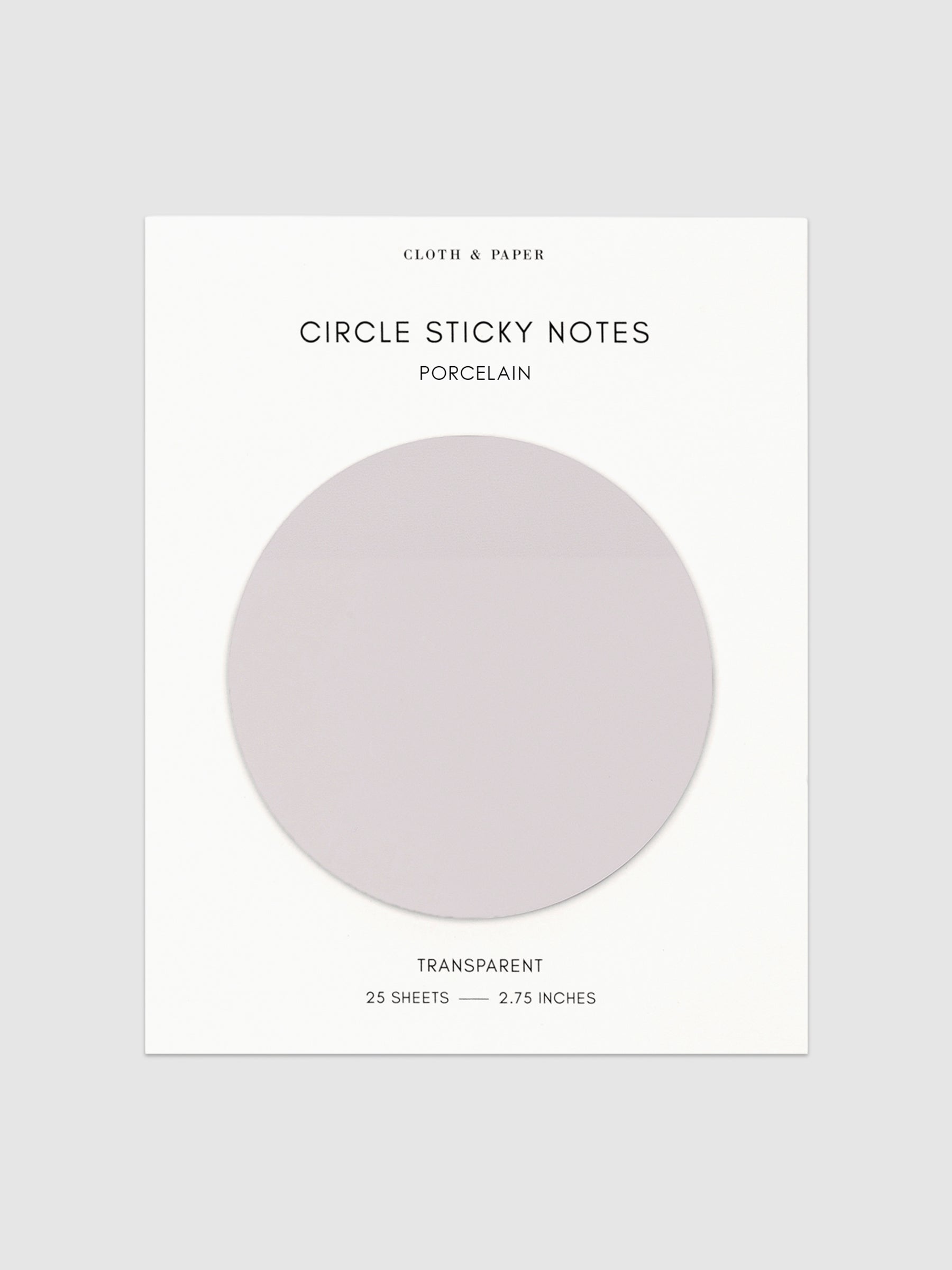 Transparent Circle Sticky Notes displayed on a neutral backround. Color shown is Porcelain.