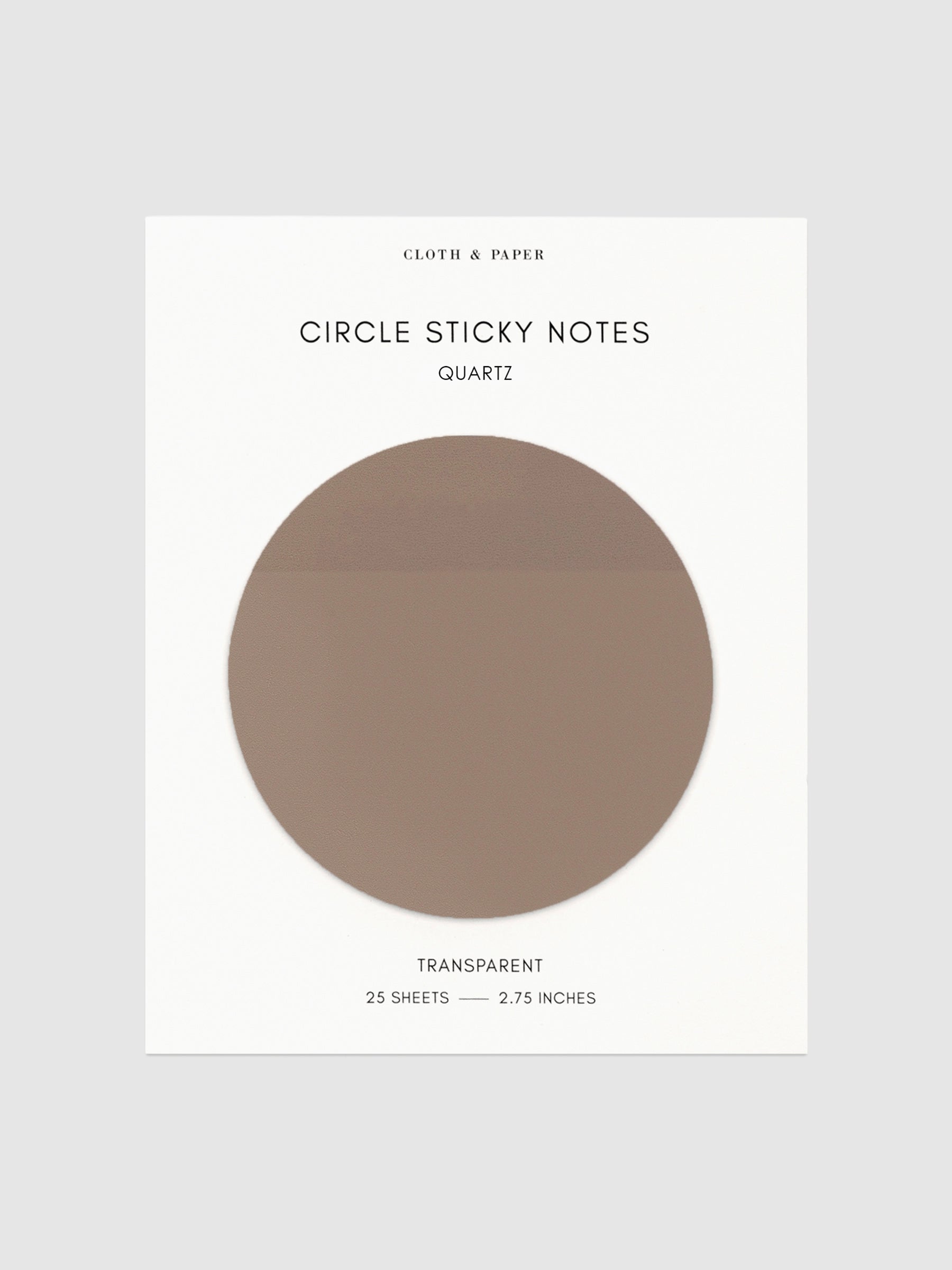 Transparent Circle Sticky Notes displayed on a neutral backround. Color shown is Quartz.
