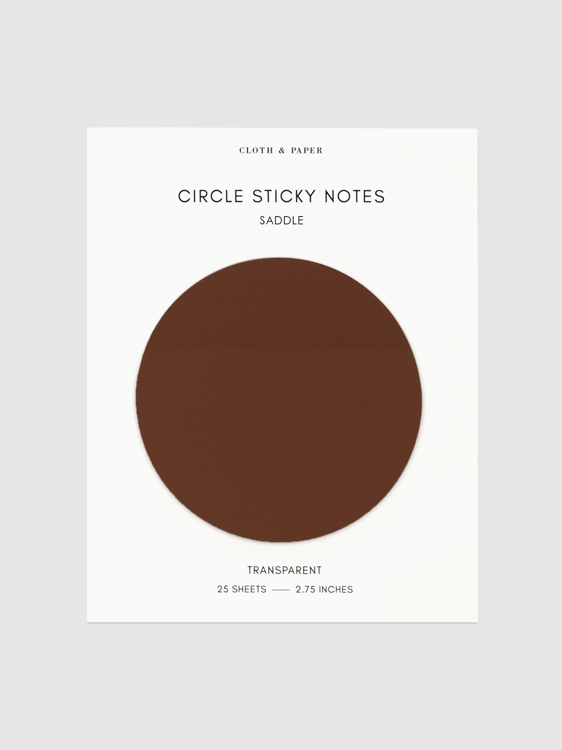 Transparent Circle Sticky Notes displayed on a neutral backround. Color shown is Saddle.