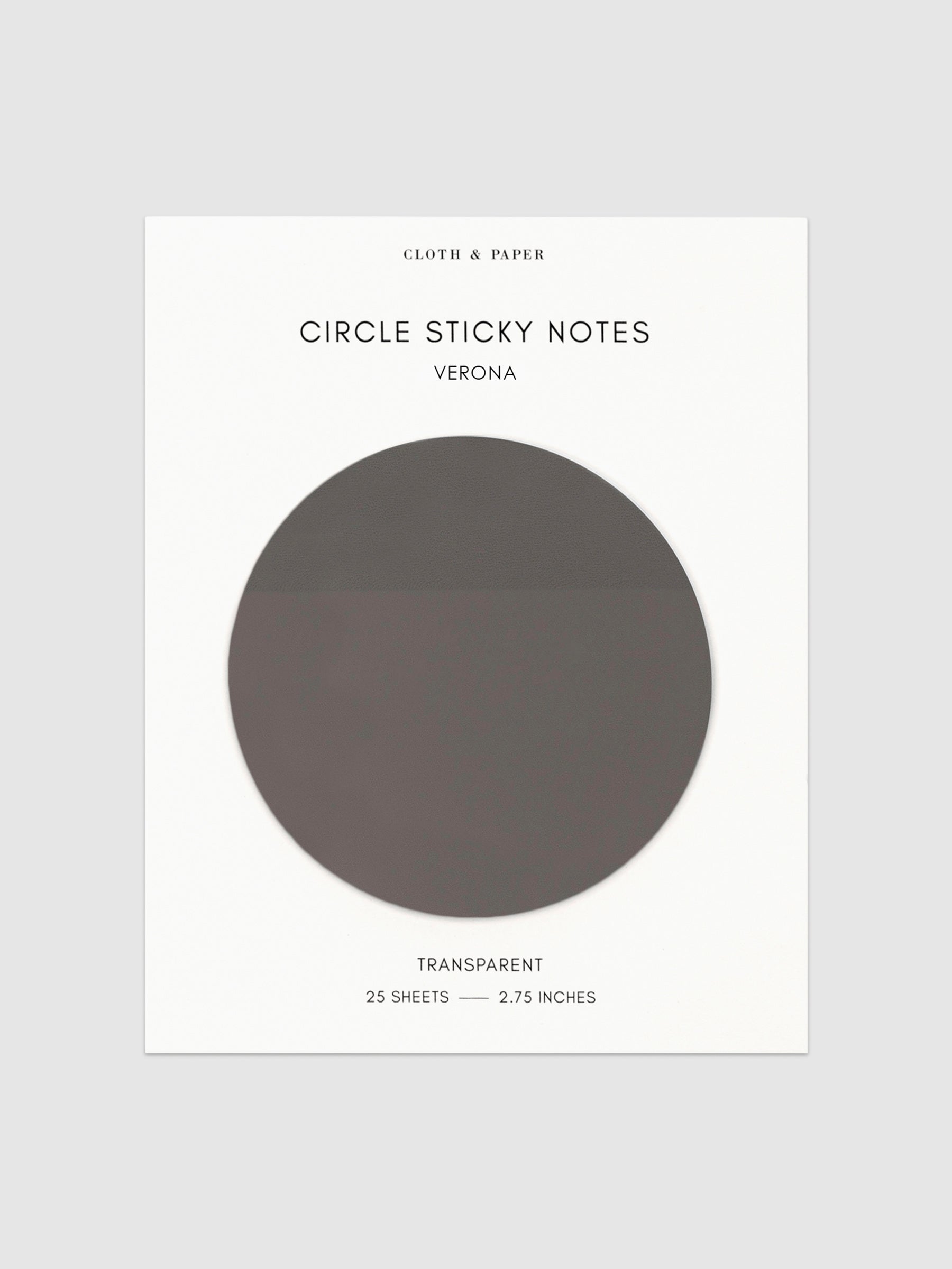Transparent Circle Sticky Notes displayed on a neutral backround. Color shown is Verona.