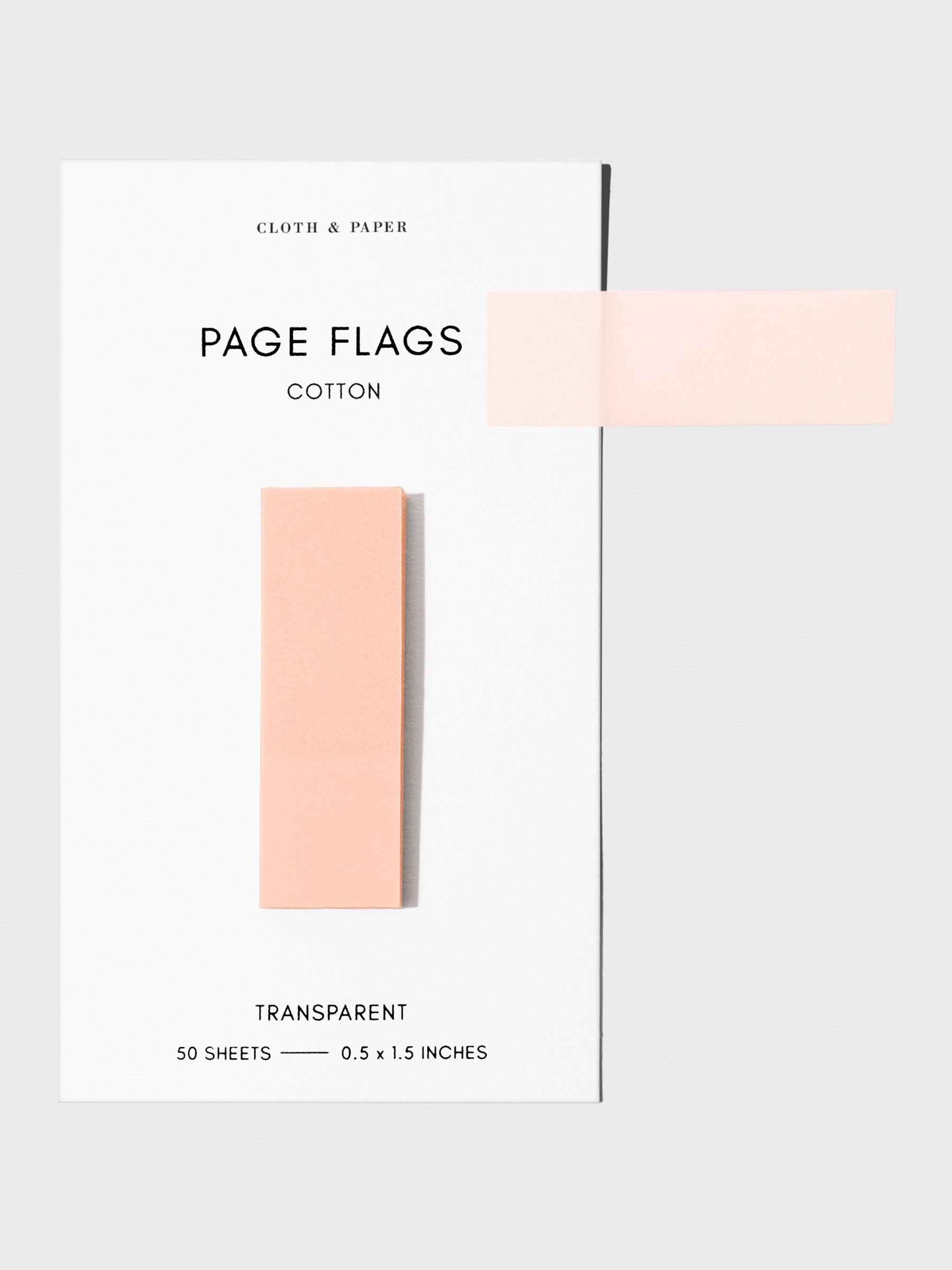 Page flags on their backing with one flag removed and attached to the backing to show its transparency. Color shown is Cotton.