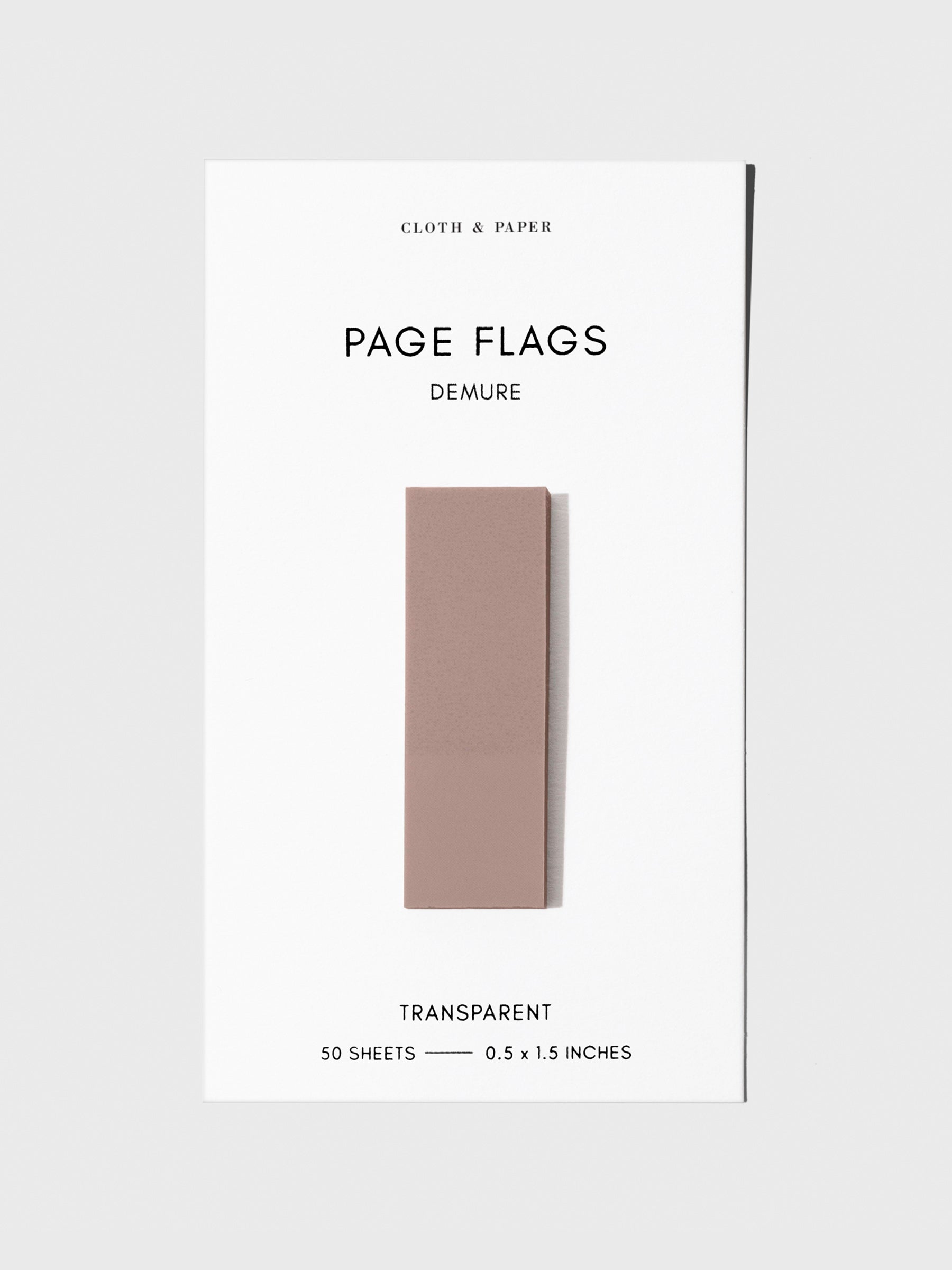 Page flag displayed on a neutral background. Color pictured is Demure.
