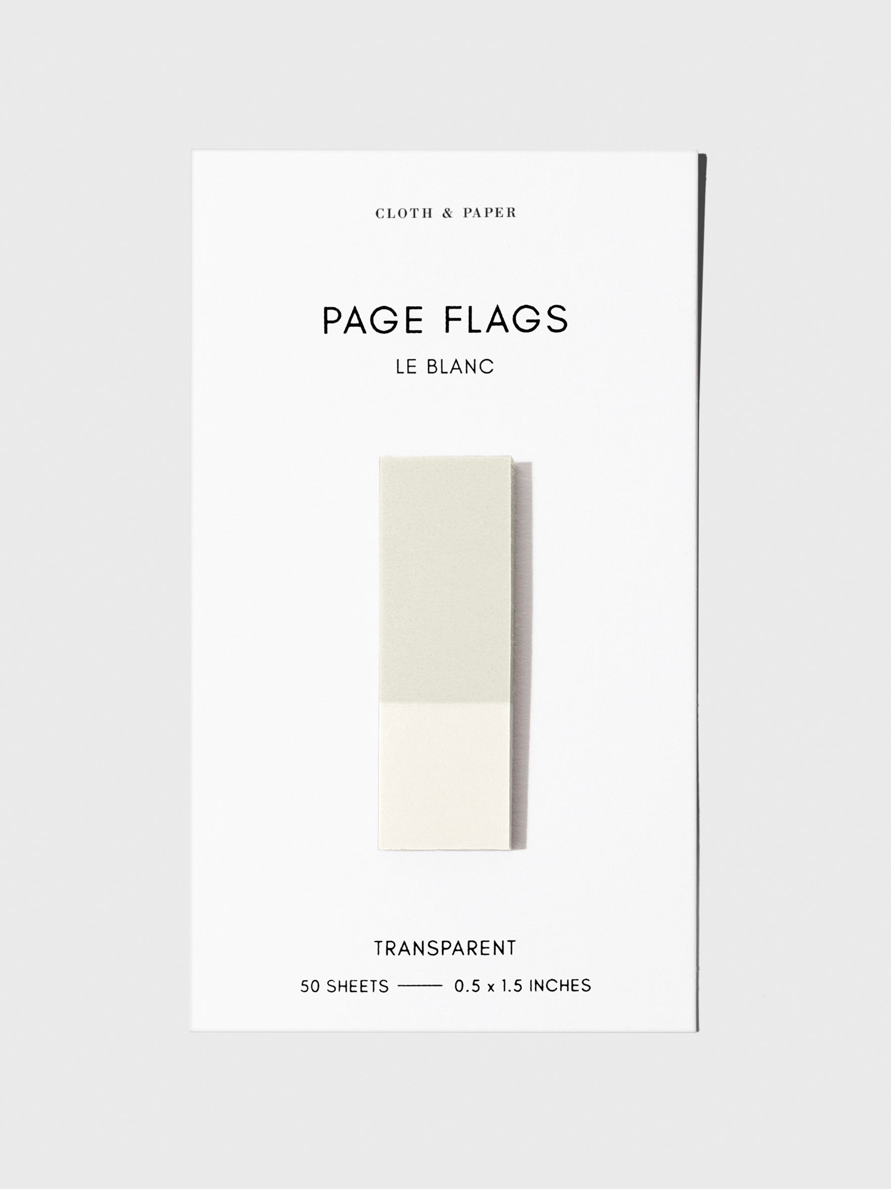 Page flag displayed on a neutral background. Color pictured is Le Blanc.