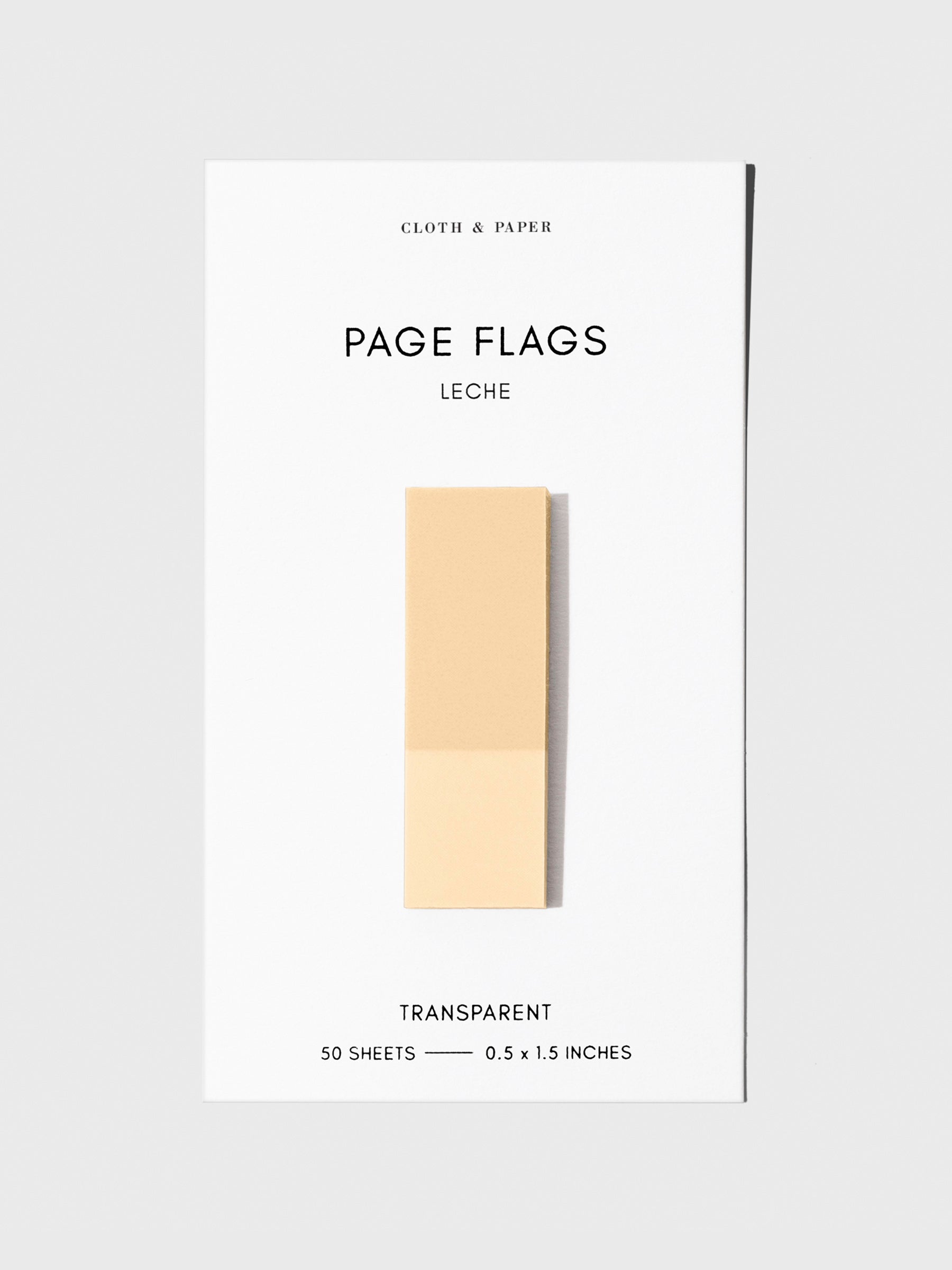 Page flag displayed on a neutral background. Color pictured is Leche.