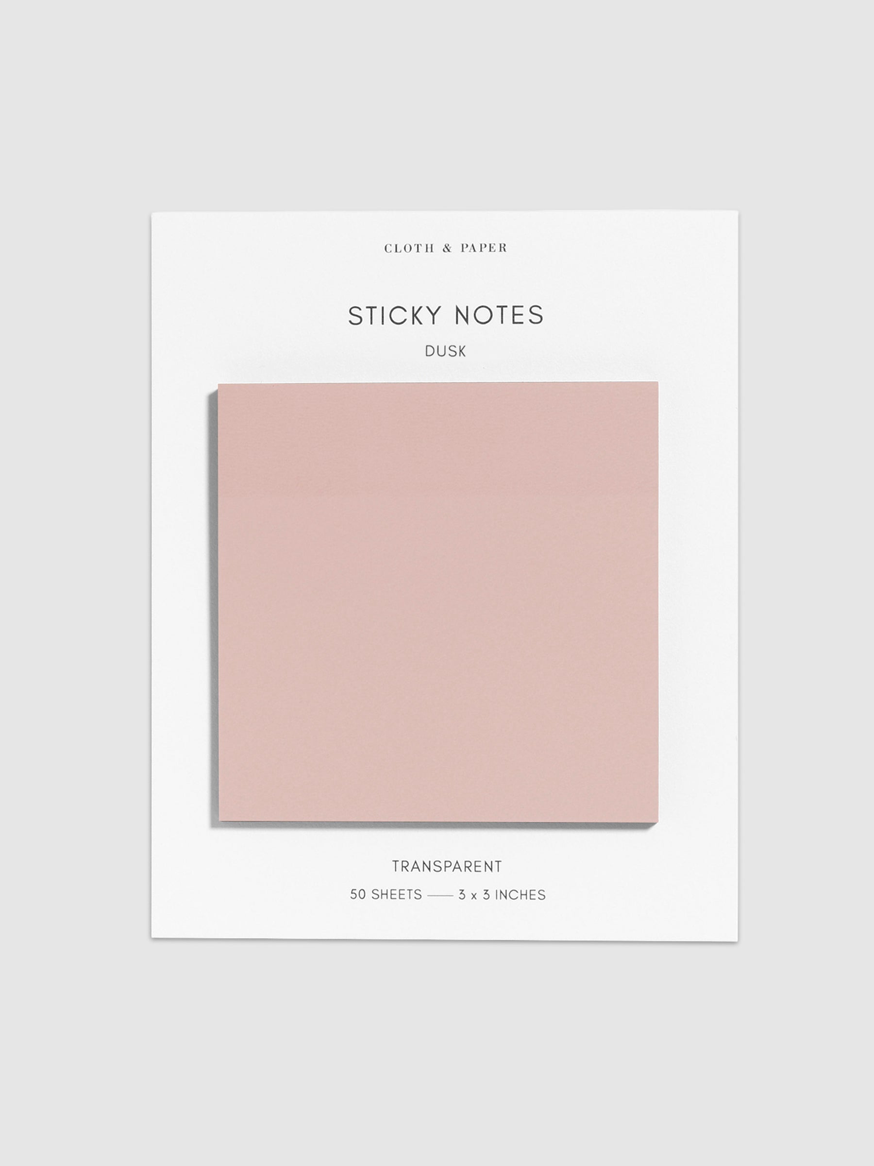 Sticky notes on their backing displayed on a neutral background. Color pictured is Dusk.