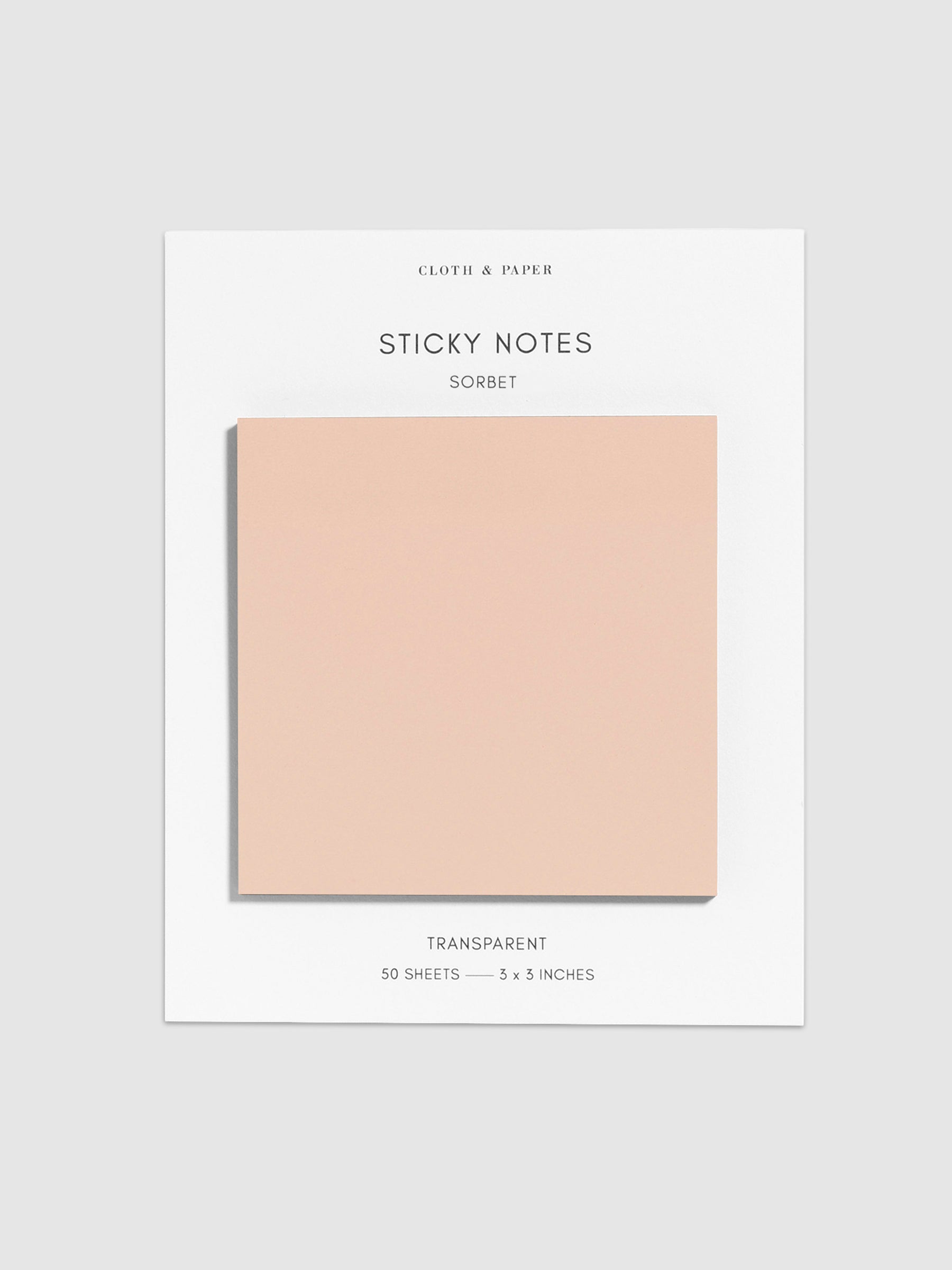 Sticky notes on their backing displayed on a neutral background. Color pictured is Sorbet.