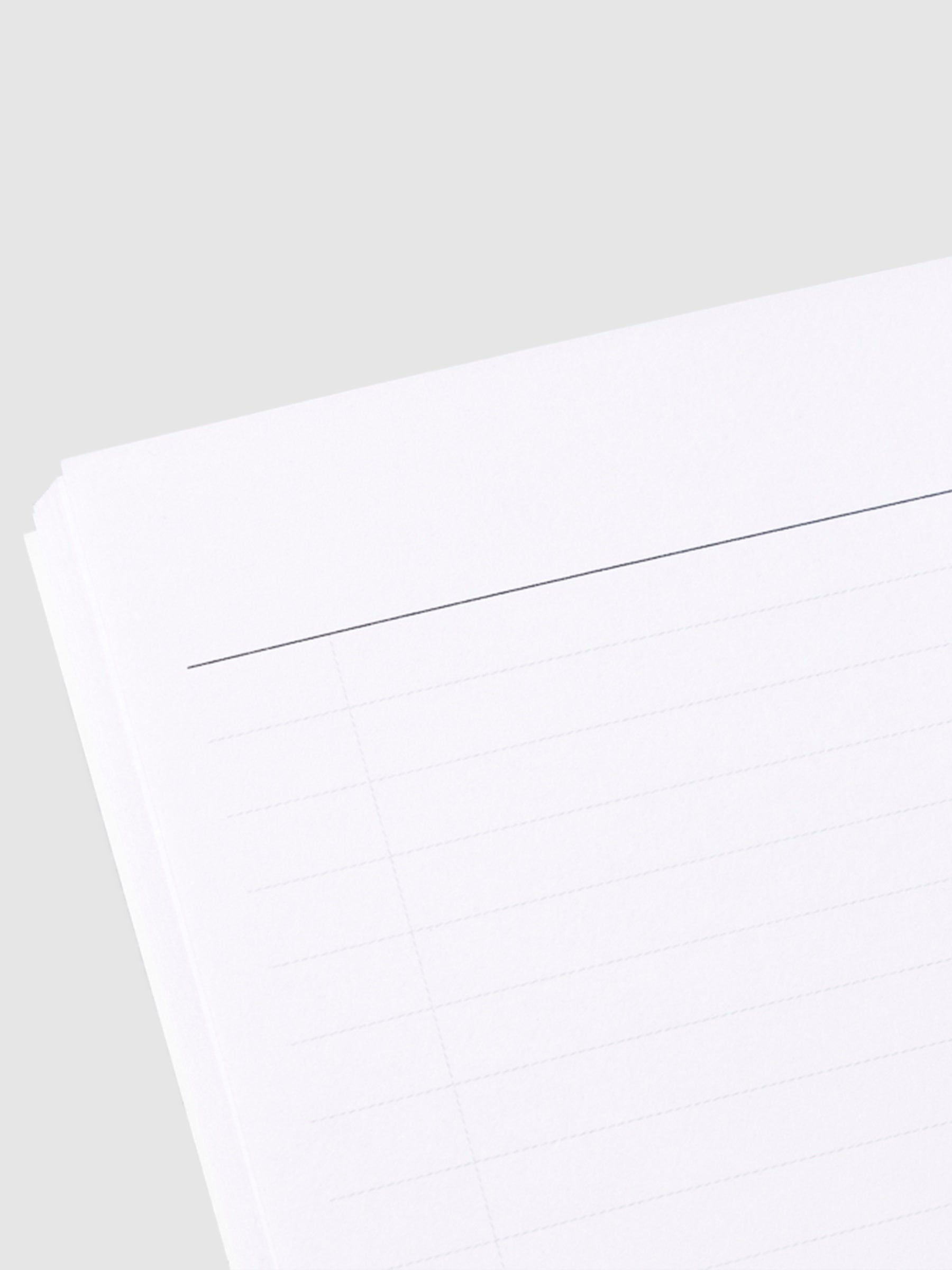 Close up image of the top left corner of the task planner notebook page. The page is turned on a left angle and is displayed on a light gray background