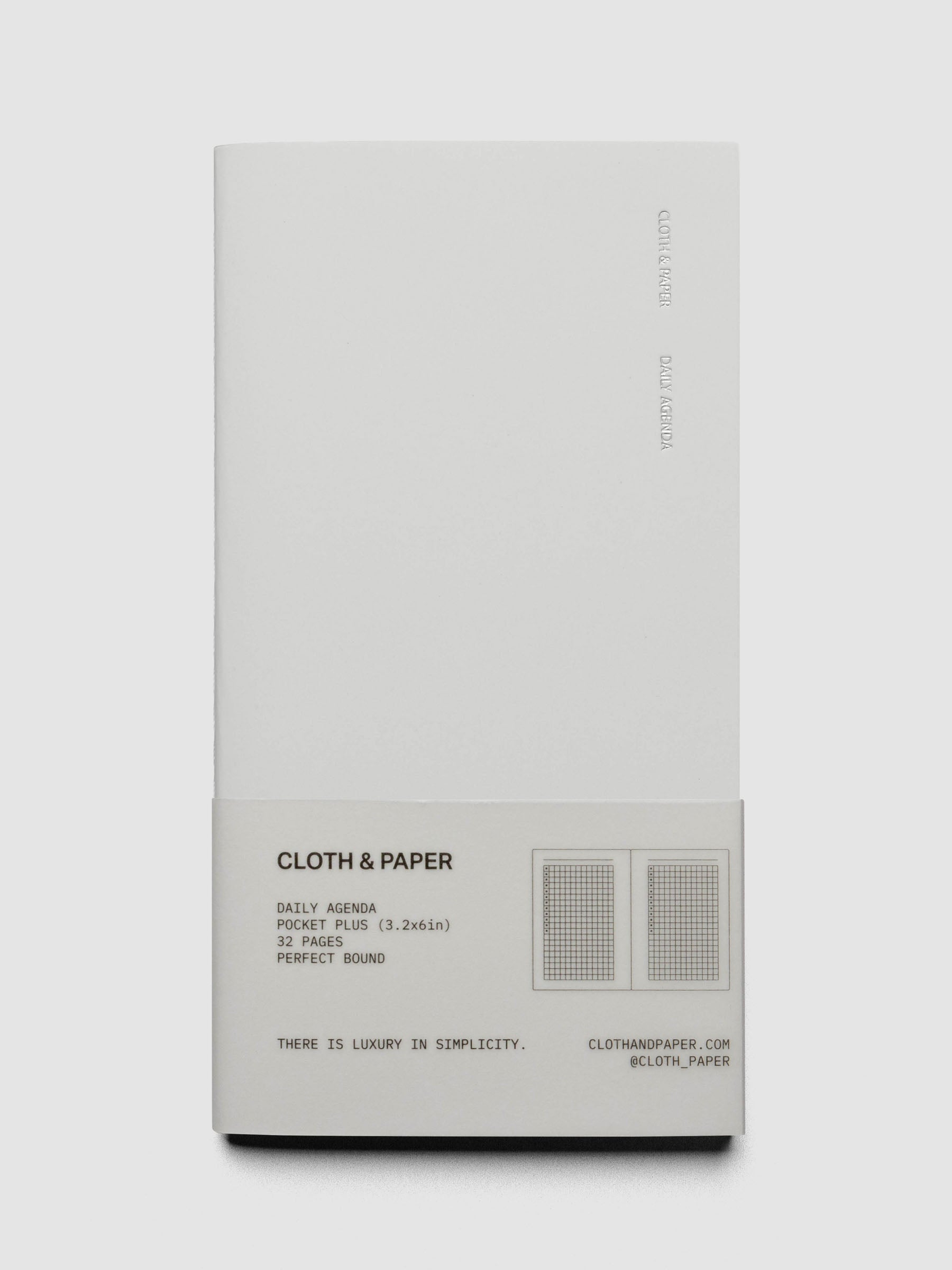 Travel Notebook | Pocket Plus | Aspen | Daily Agenda shown closed with packaging against a neutral background.