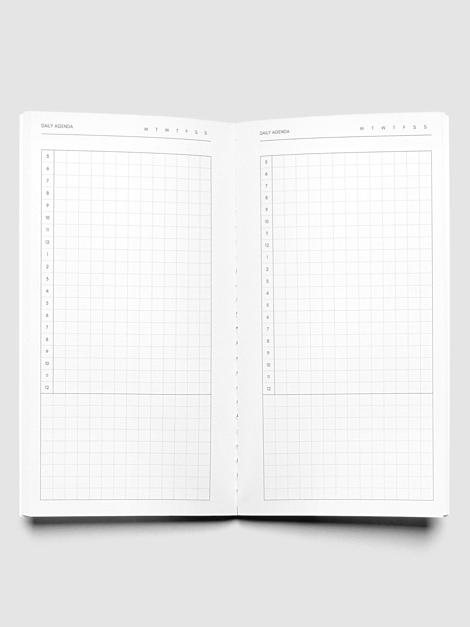 Travel Notebook | Pocket Plus | Aspen | Daily Agenda shown open displaying daily agenda layouts on both pages with space for scheduling.