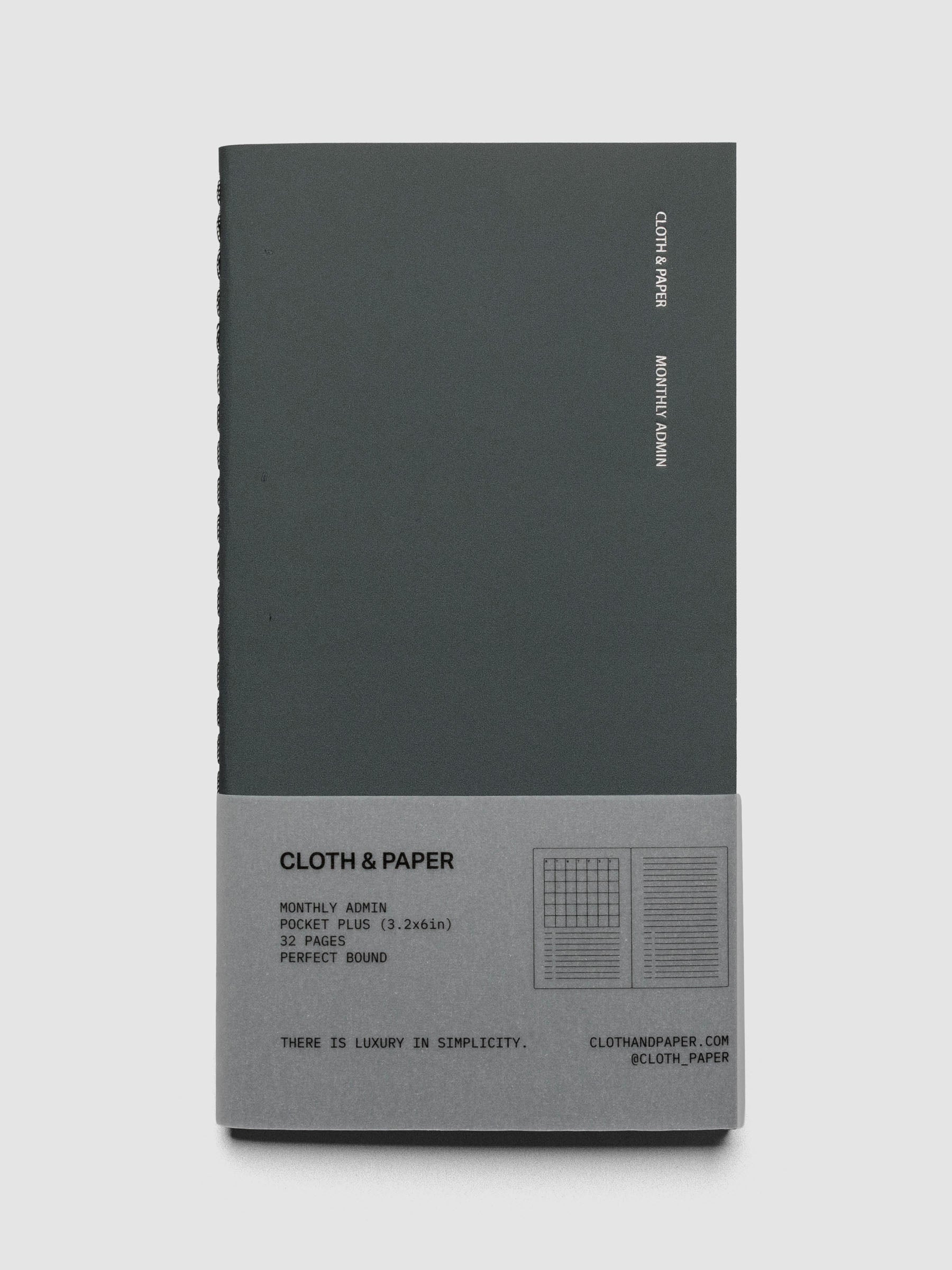 Travel Notebook | Pocket Plus | Lagoon | Monthly Admin shown closed with packaging against a neutral background.