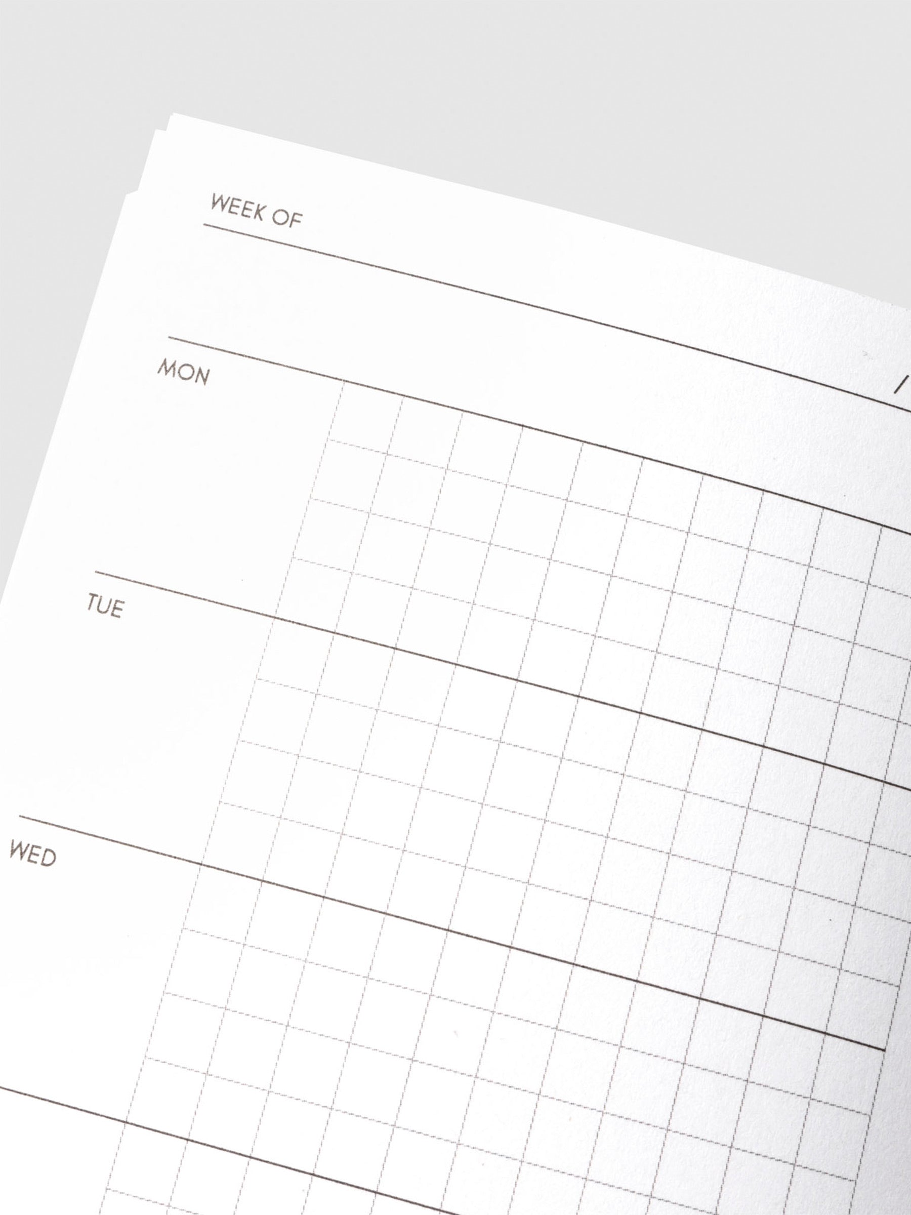Close-up of the weekly planning grid in the Travel Notebook | Pocket Plus | Weekly Hobonichi Style, showing days of the week and grid lines for structured planning.