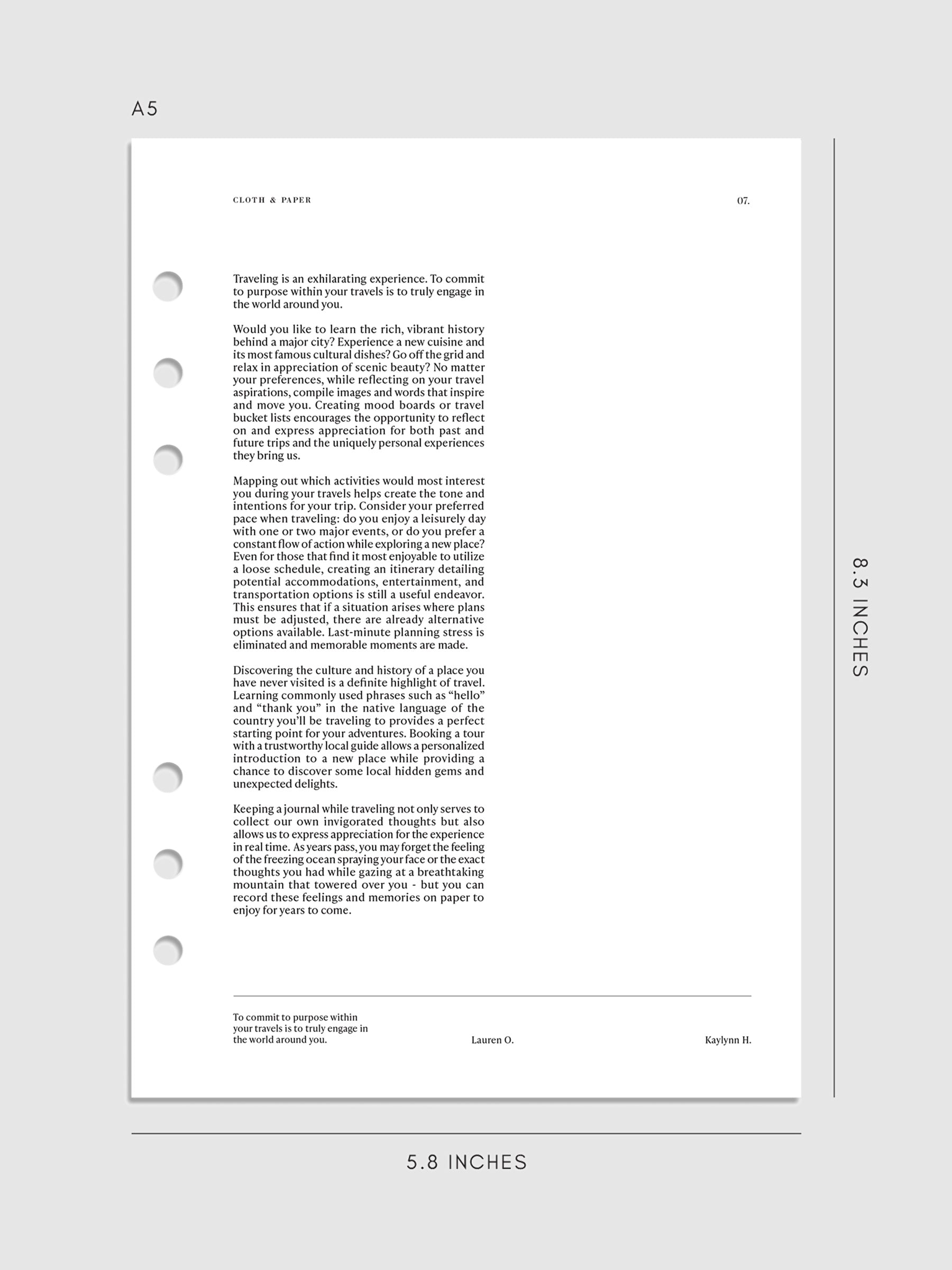 Digital mockup of dashboard in A5 sizing.