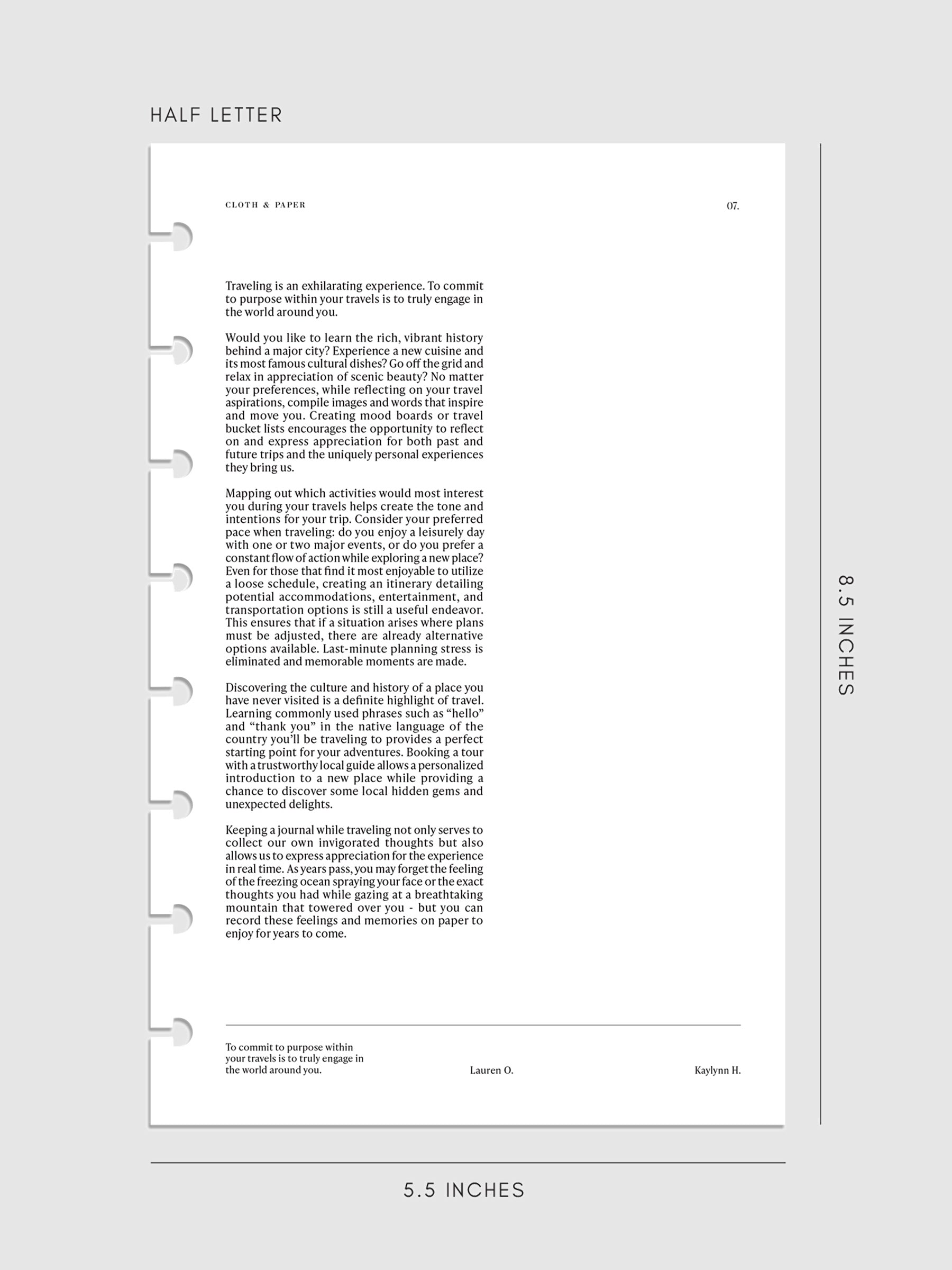 Digital mockup of dashboard in Half Letter sizing.