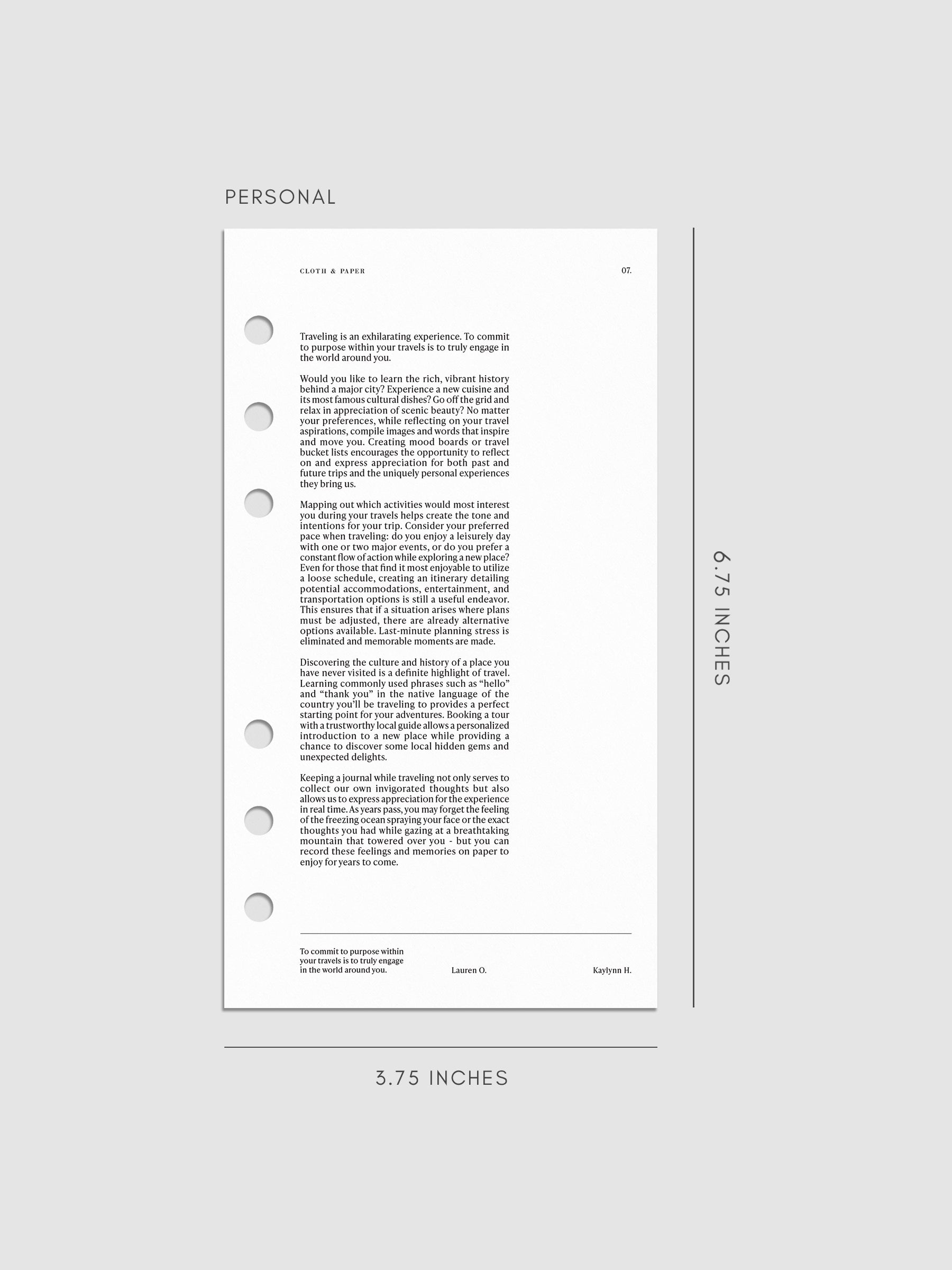 Travel Planner Dashboard shown in the size Personal.