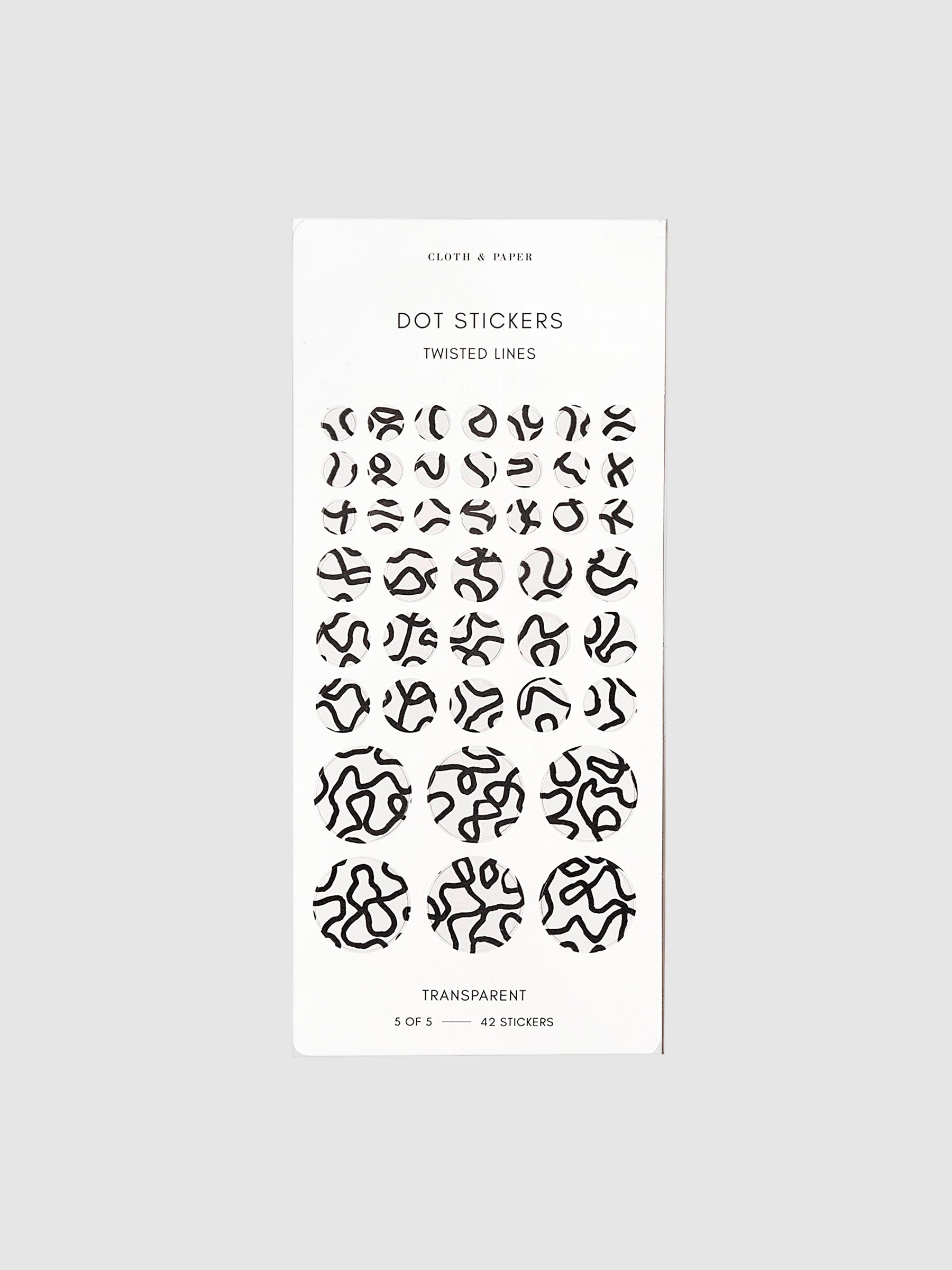 Twisted line stickers displayed on a neutral background. Sizes shown are small, medium, and large, all on one sheet.