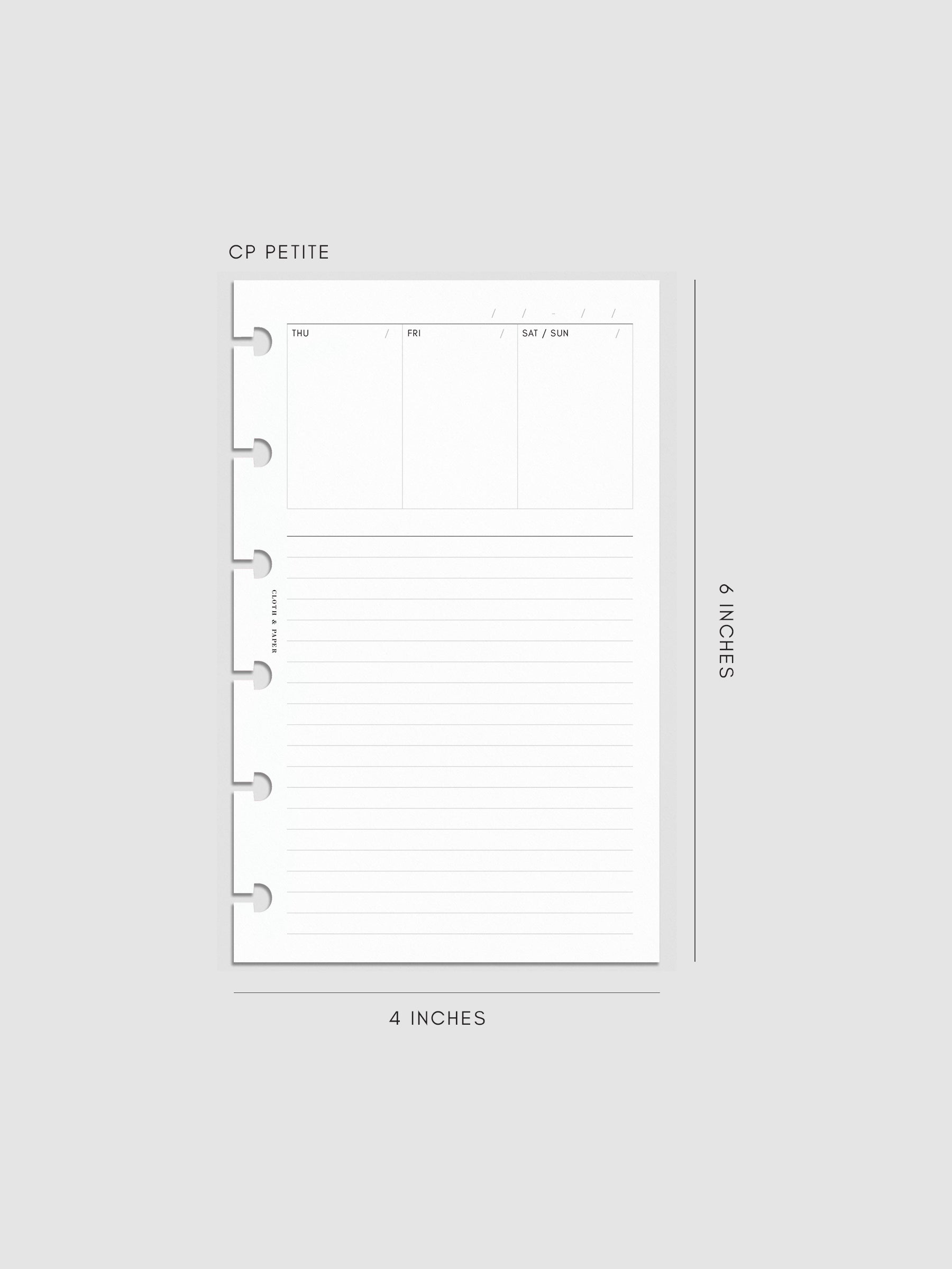 Undated Weekly Notes Planner Inserts in size CP Petite