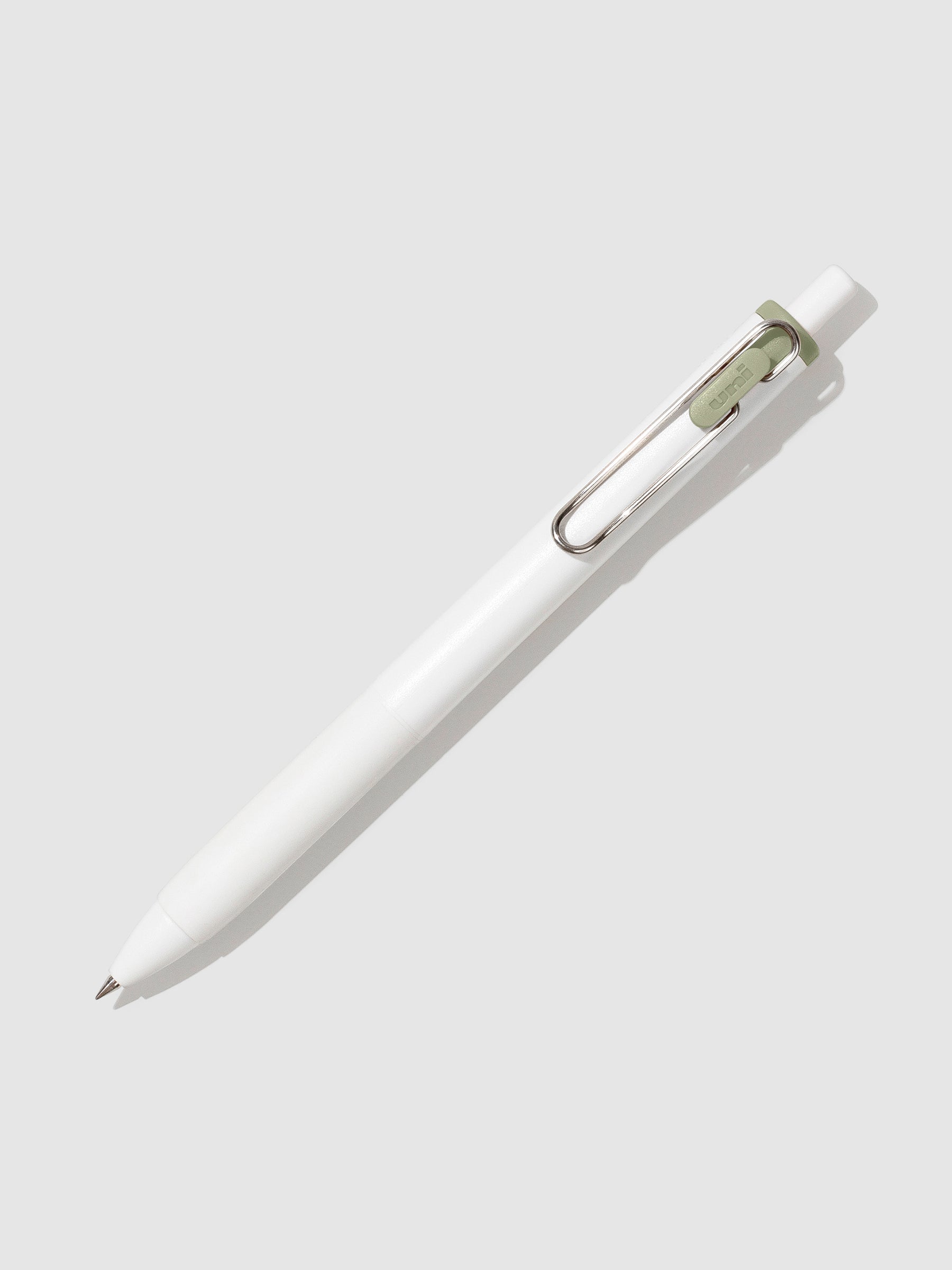 Pen tilted slightly to the right on a neutral background. Color pictured is Avocado Green.