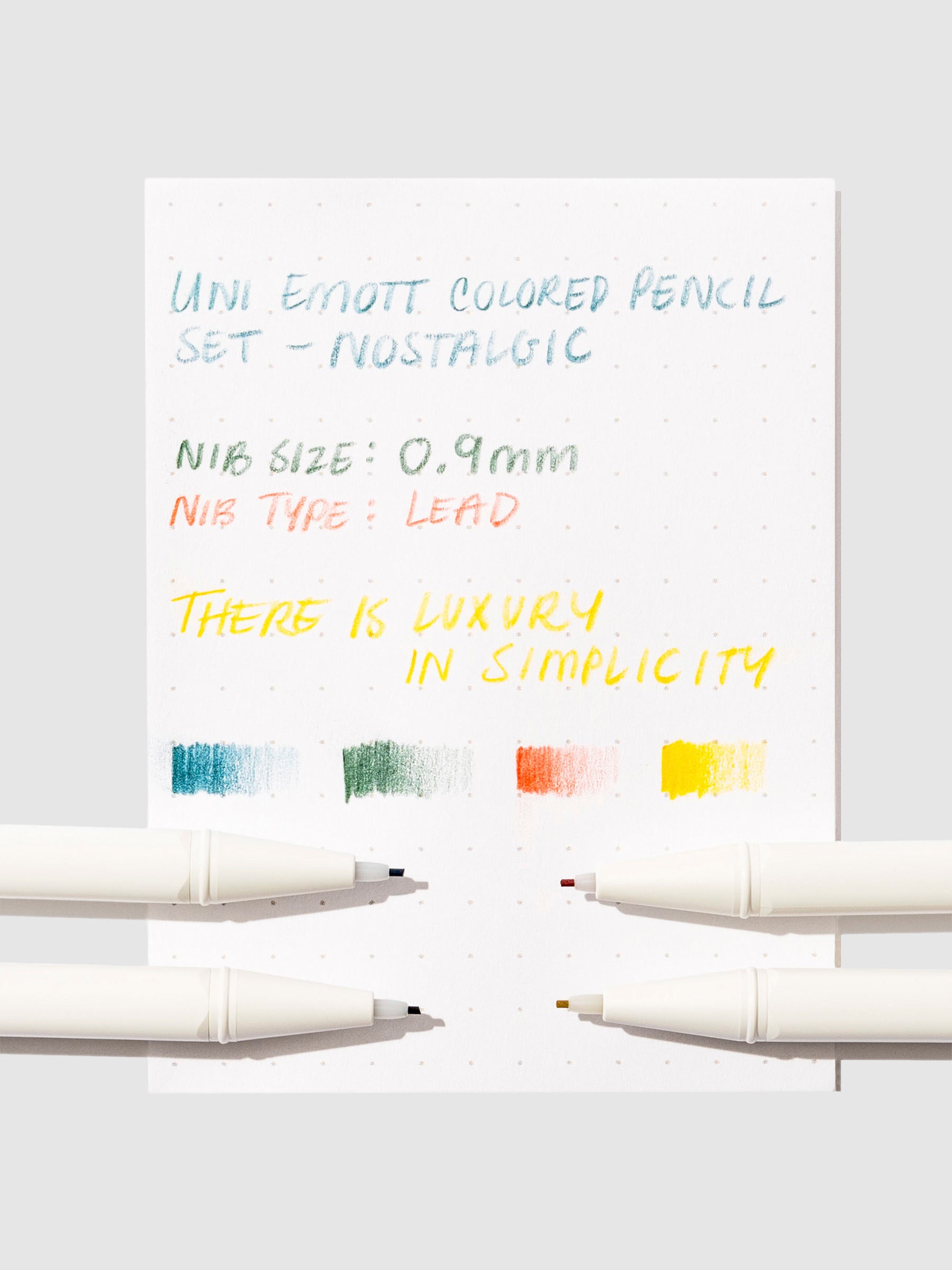 Pen testing sheet for nostalgic color palette displayed on a neutral background.