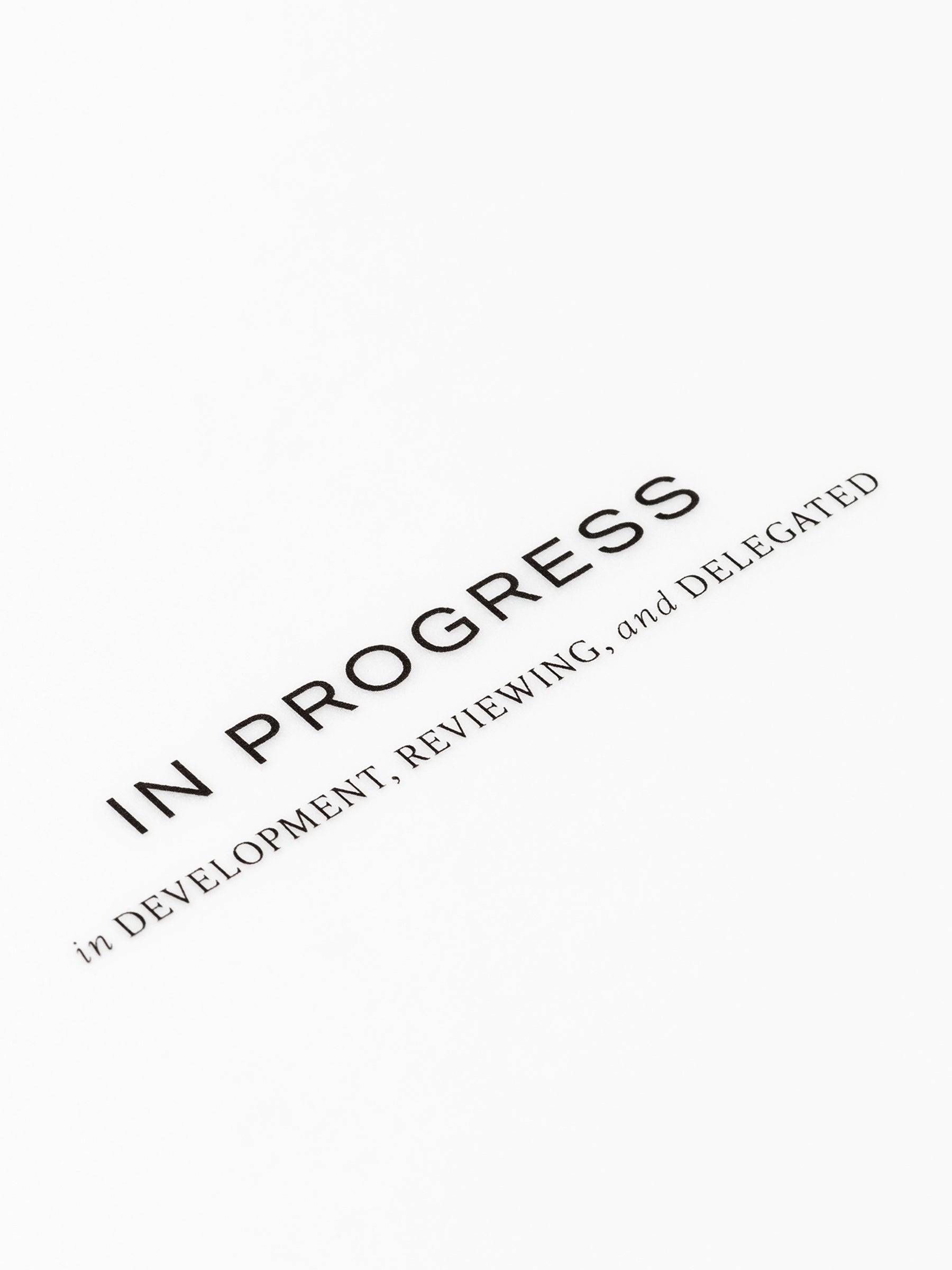 Closeup of text reading "in progress | in development, reviewing, and delegated"