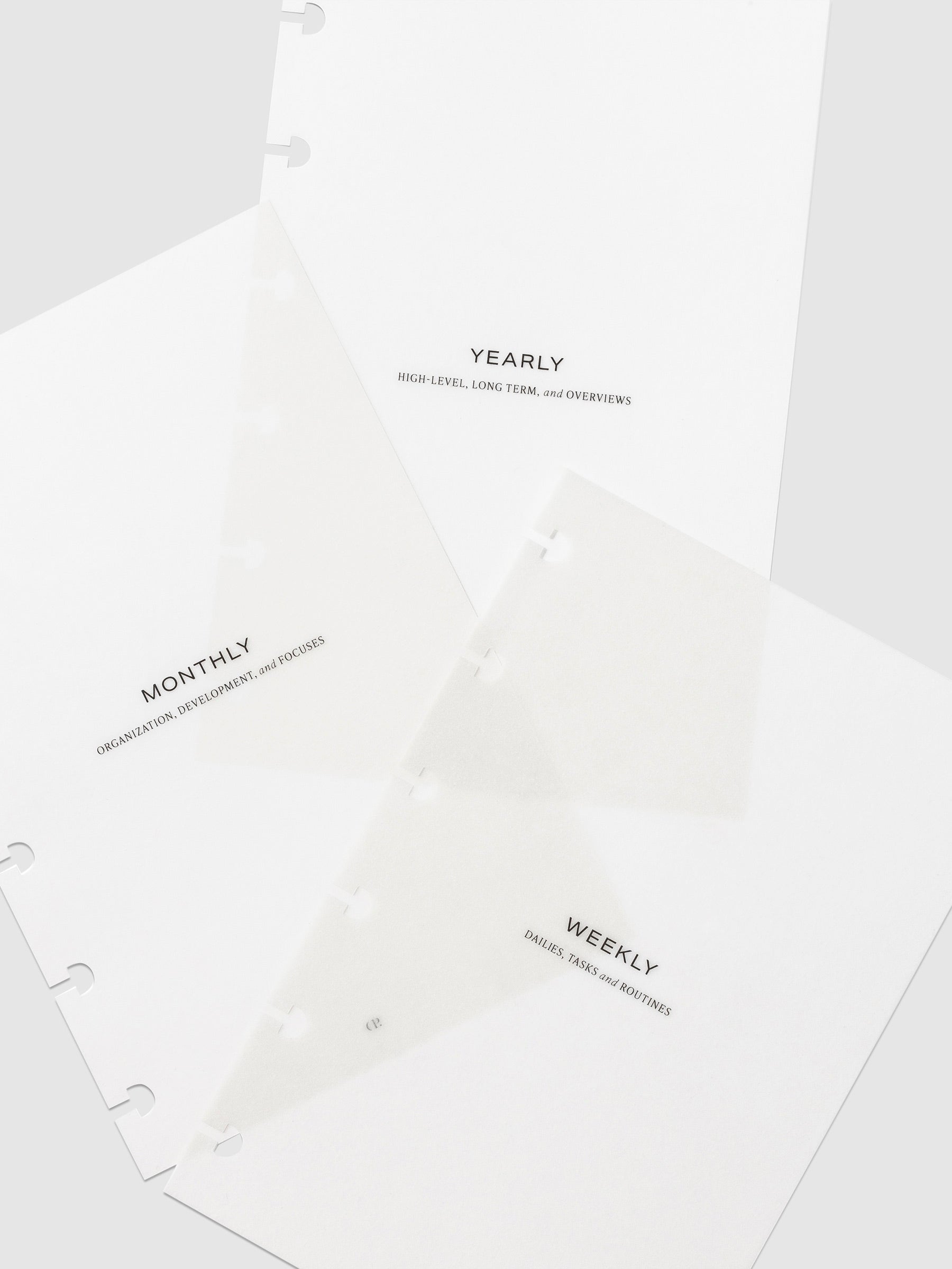 Volume 2 | Cadence dashboards arranged on a neutral background. From top to bottom, they read - "yearly" "monthly" and "weekly."