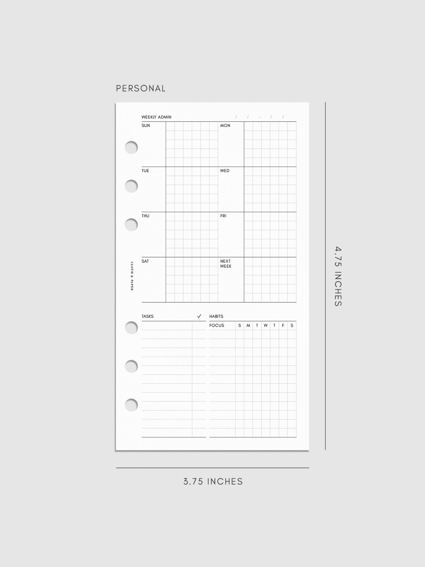 Digital mockup of insert in Personal sizing.