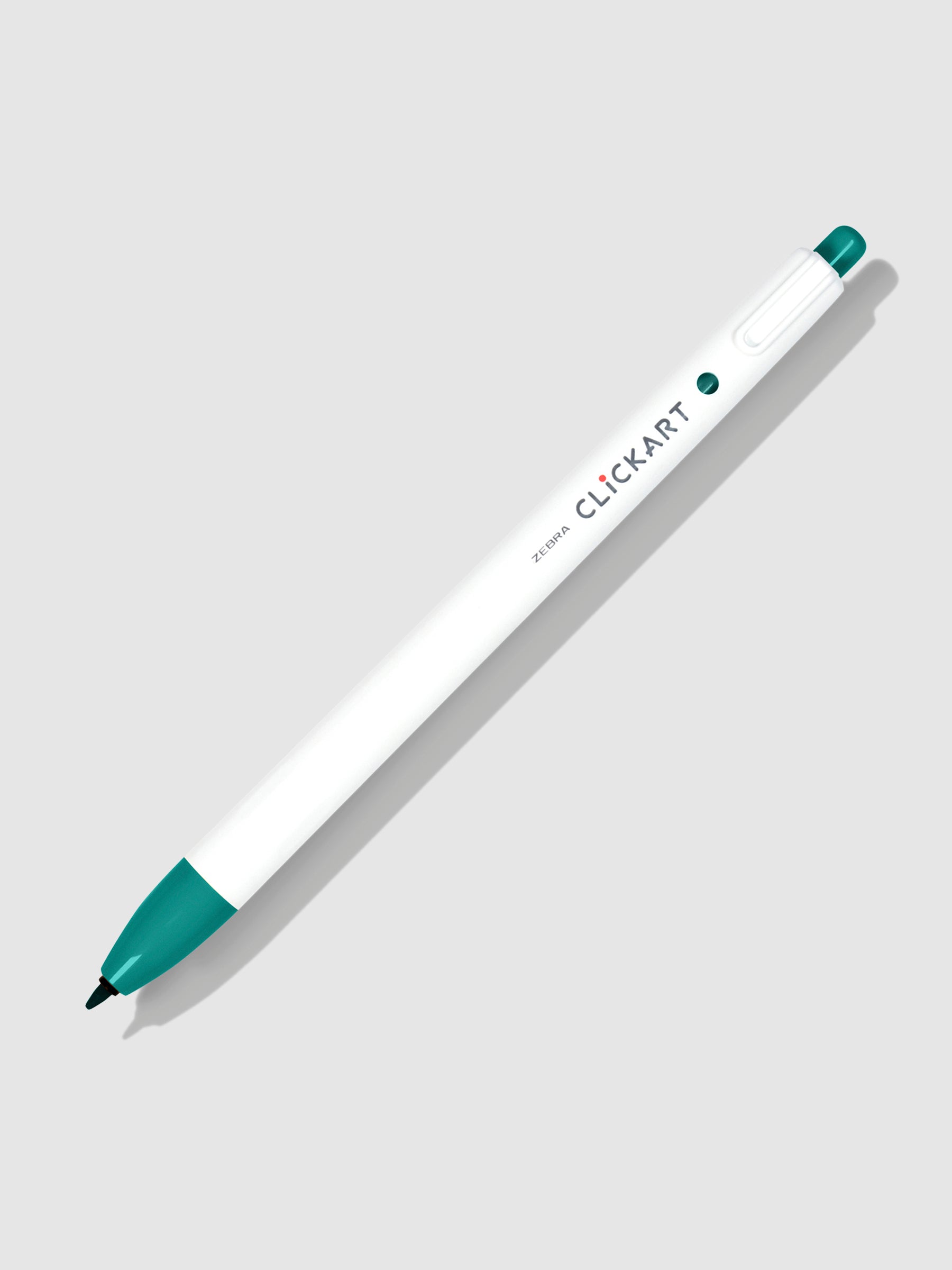 Zebra Clickart Marker, Blue Green, Cloth and Paper. Marker on a neutral background tilted to the right.