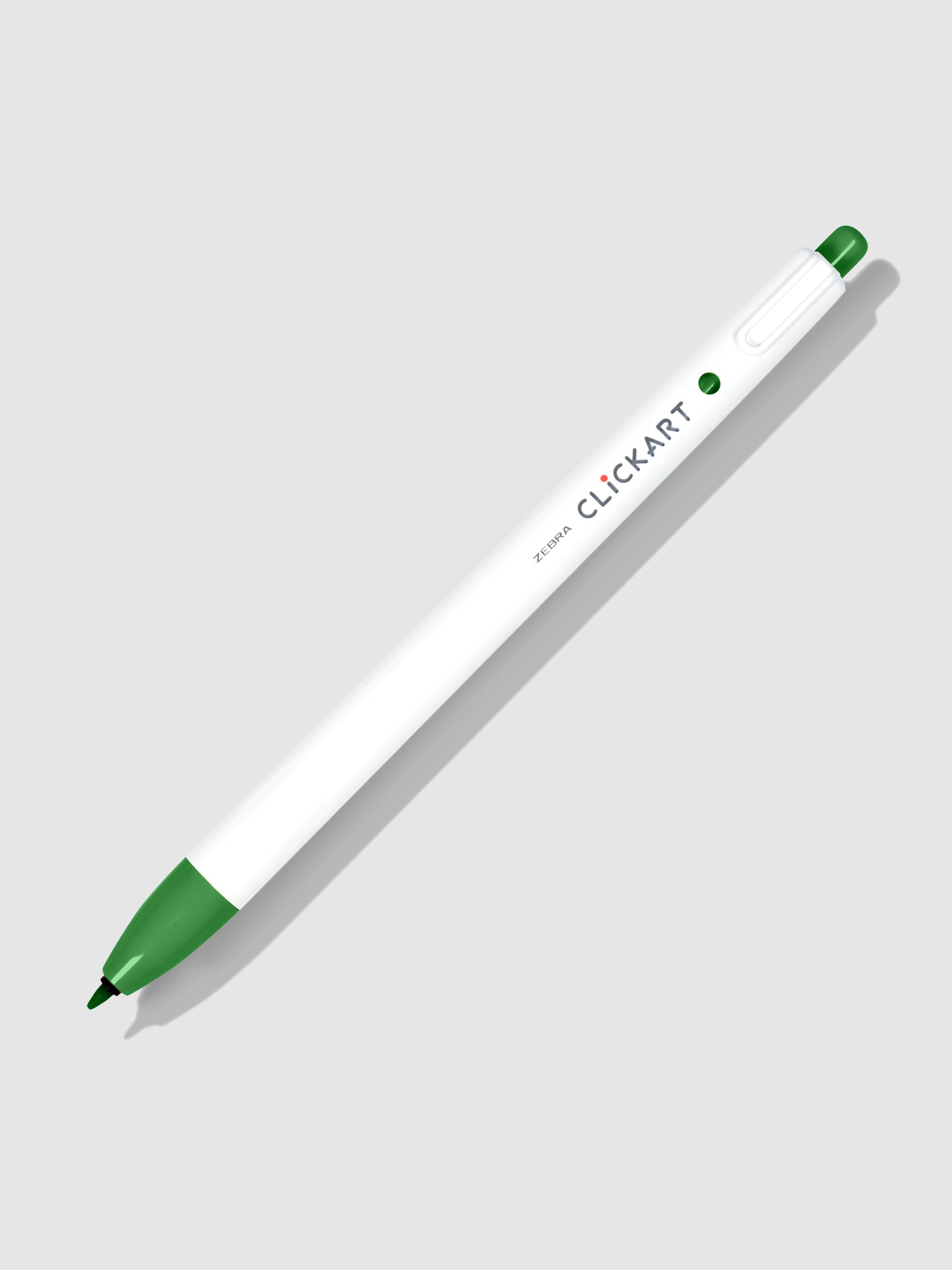 Zebra Clickart Marker, Green, Cloth and Paper. Marker on a neutral background tilted to the right.