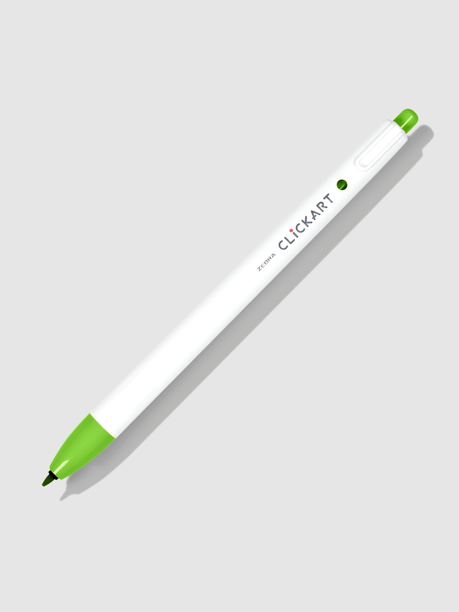 Zebra Clickart Marker, Light Green, Cloth and Paper. Marker on a neutral background tilted to the right.