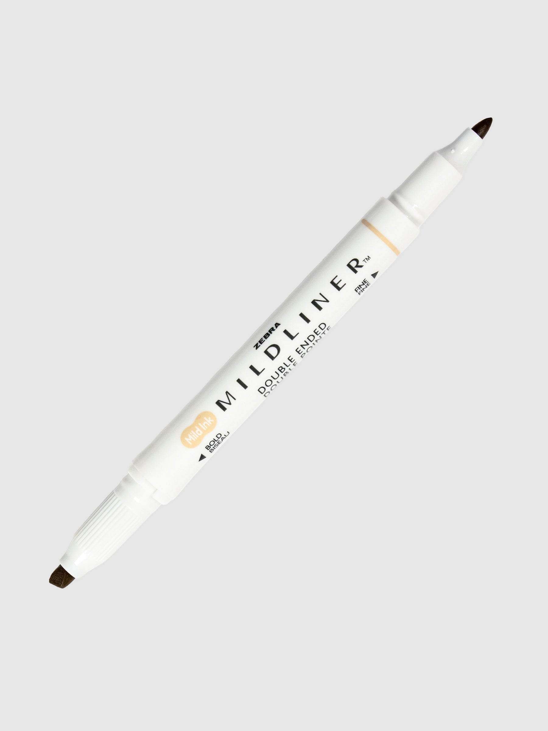 Zebra Mildliner Dual Tip Highlighter in Beige with both caps removed.