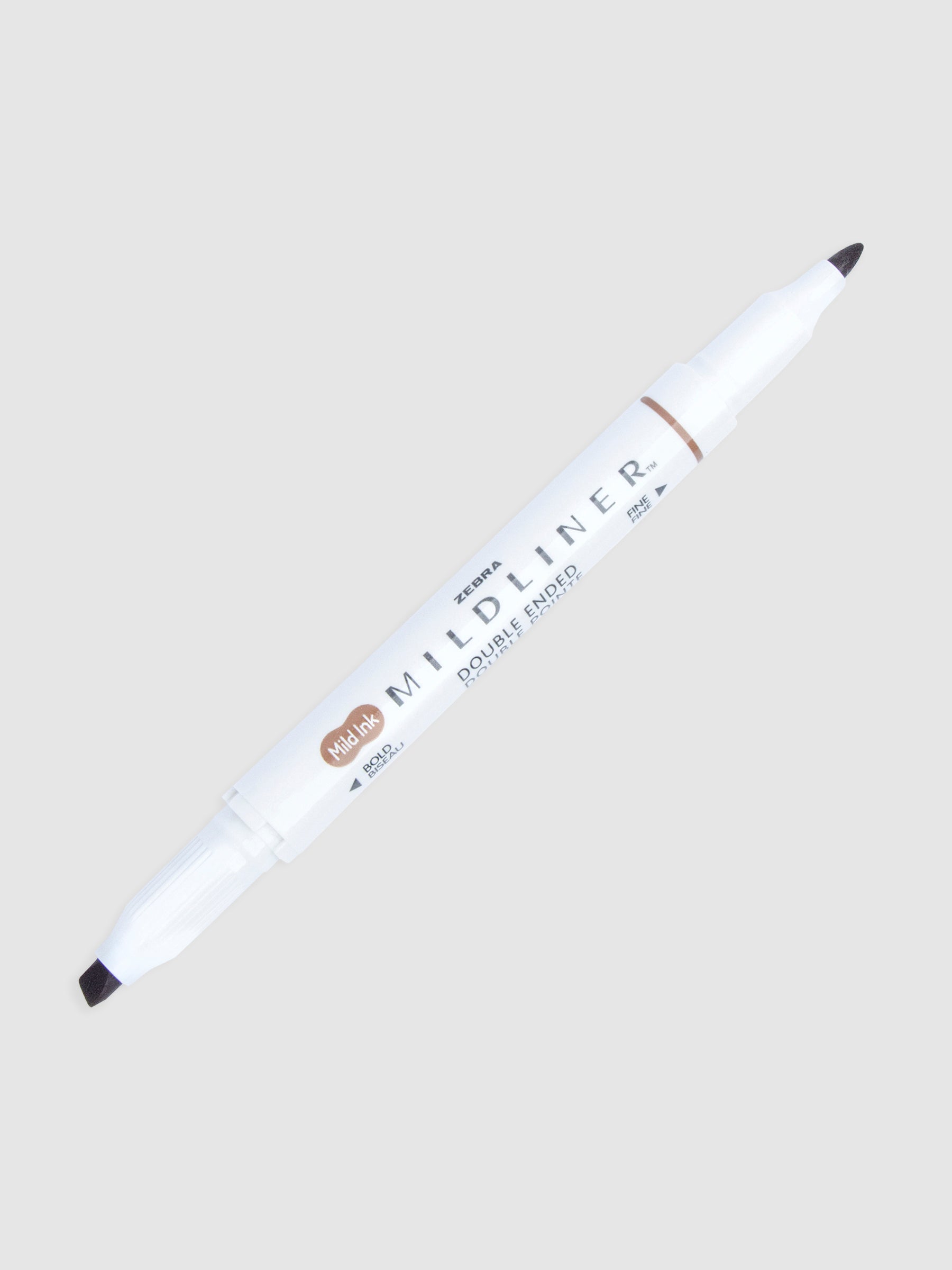 Zebra Mildliner Dual Tip Highlighter in Brown with both caps removed.