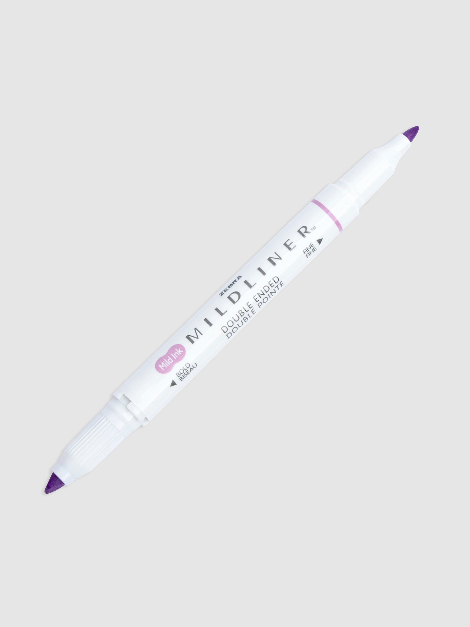 Zebra Mildliner Dual Tip Highlighter in Magenta with both caps removed.