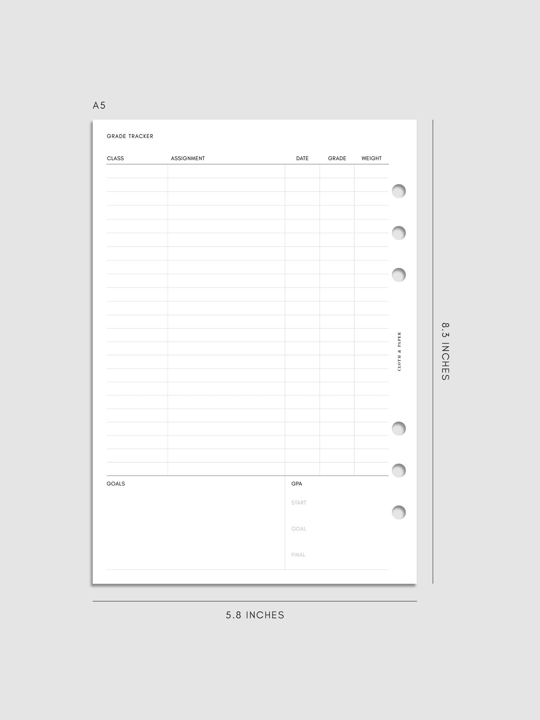Digital mockup of insert in A5.