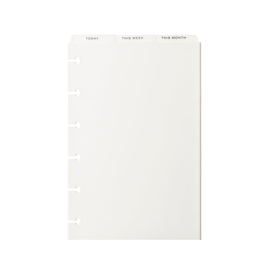 Cadence Top Tab Planner Dividers, Low Profile, Matte, Cloth and Paper. Black foil dividers displayed on a white background.