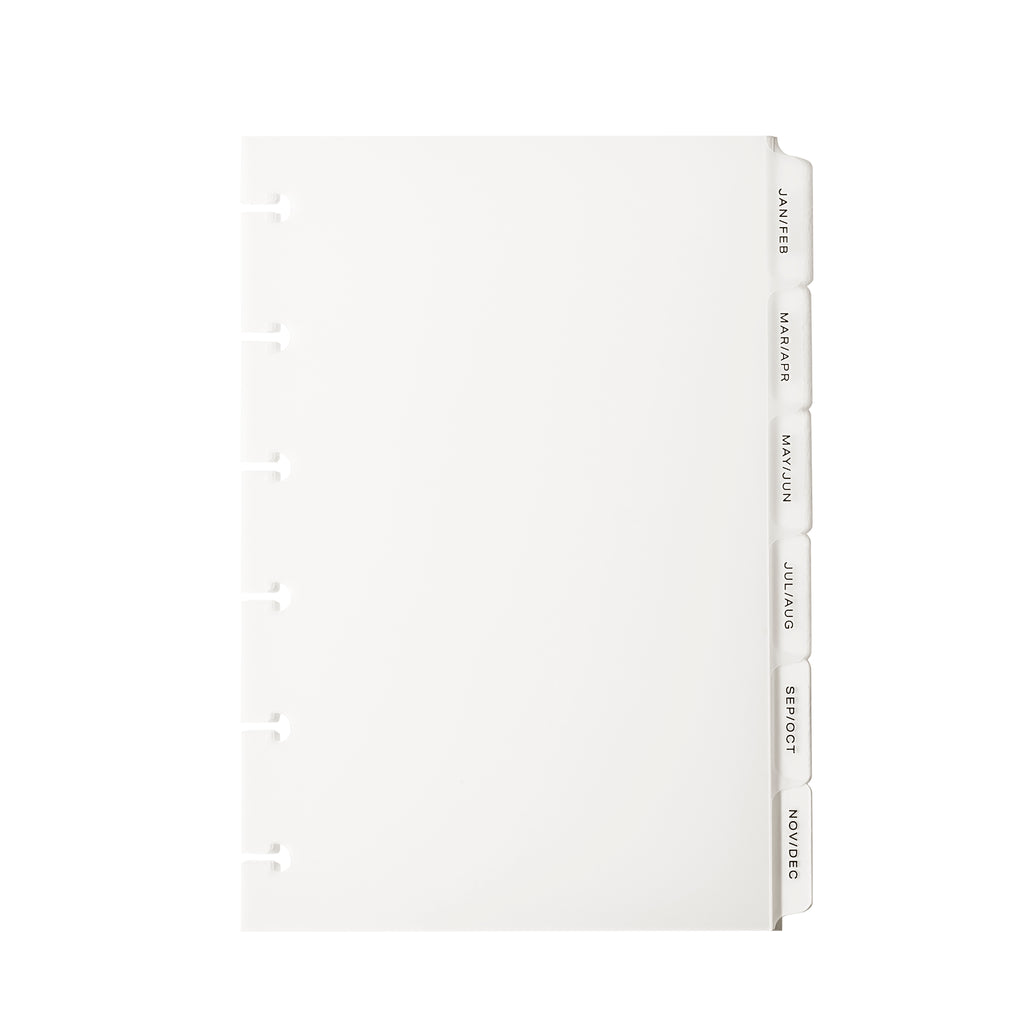 Monthly Side Tab Planner Dividers, Low Profile, Matte. Black foil tabs displayed on a white background.