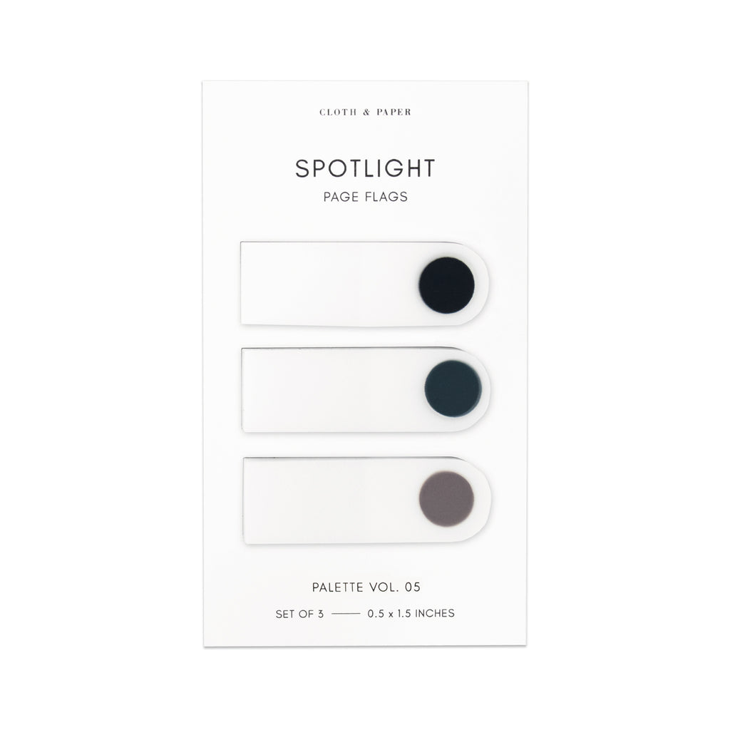 Spotlight Page Flag Set Palette Vol. 05 featuring colors Apollo, Juniper, and Verona  against a white background.