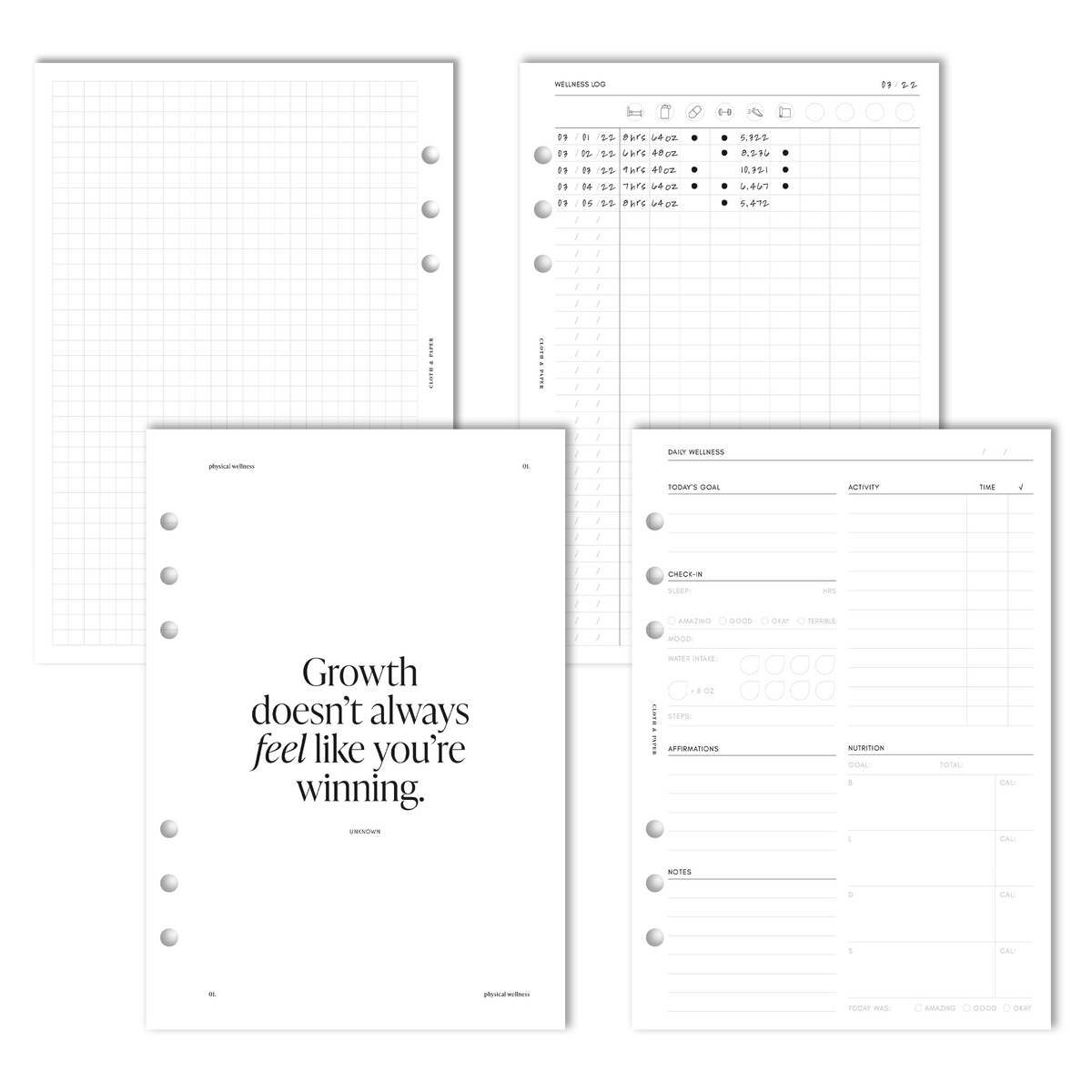 Wellness Planner Insert Bundle Cloth & Paper CLOTH & PAPER