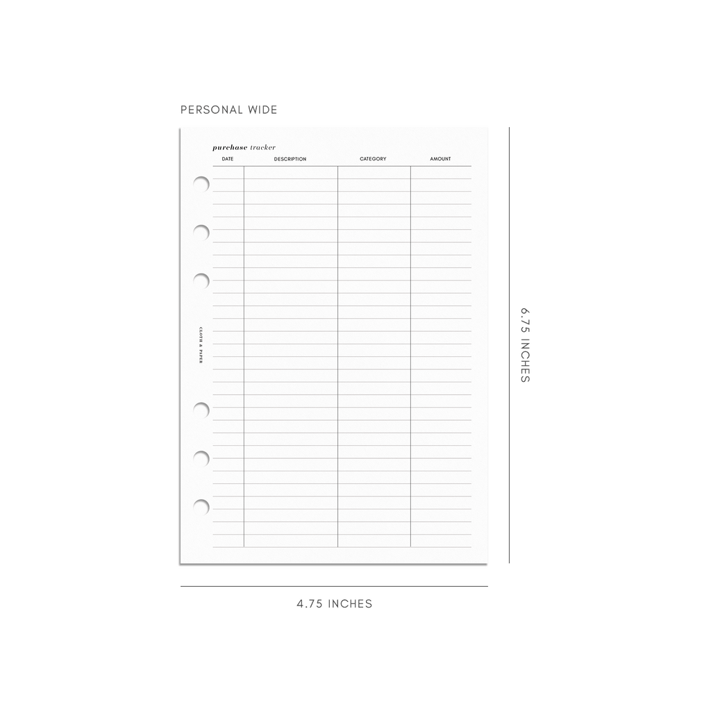 Purchase Tracker Inserts personal wide