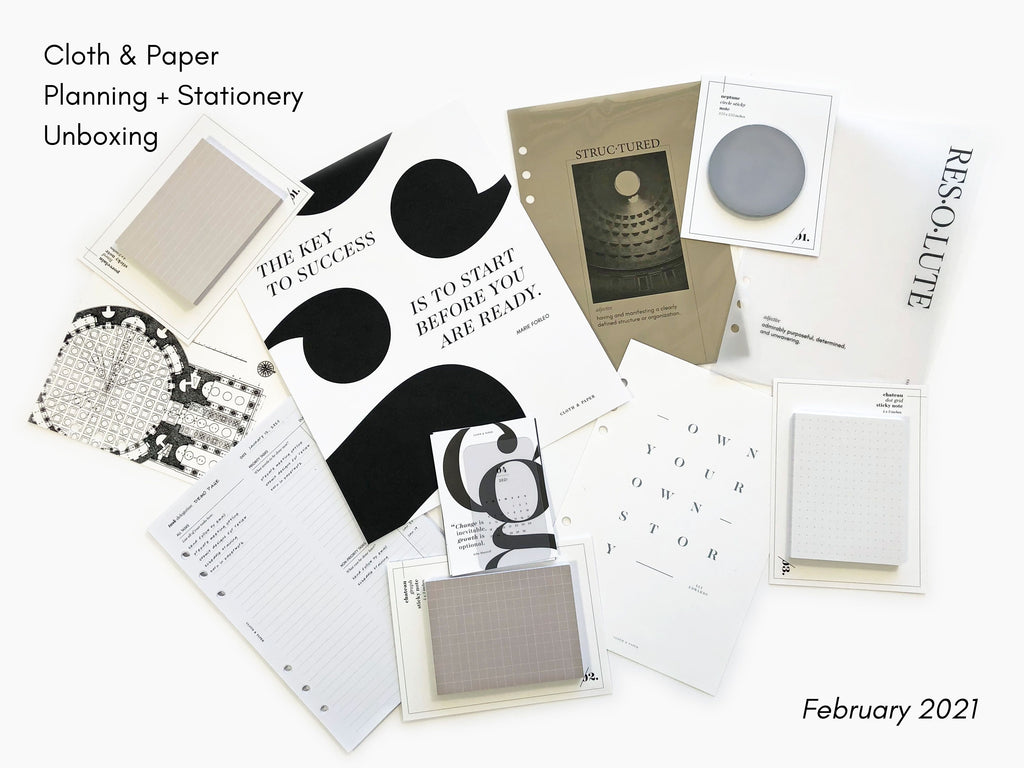Cloth & Paper's February Subscription Box of planning and stationery accessories.