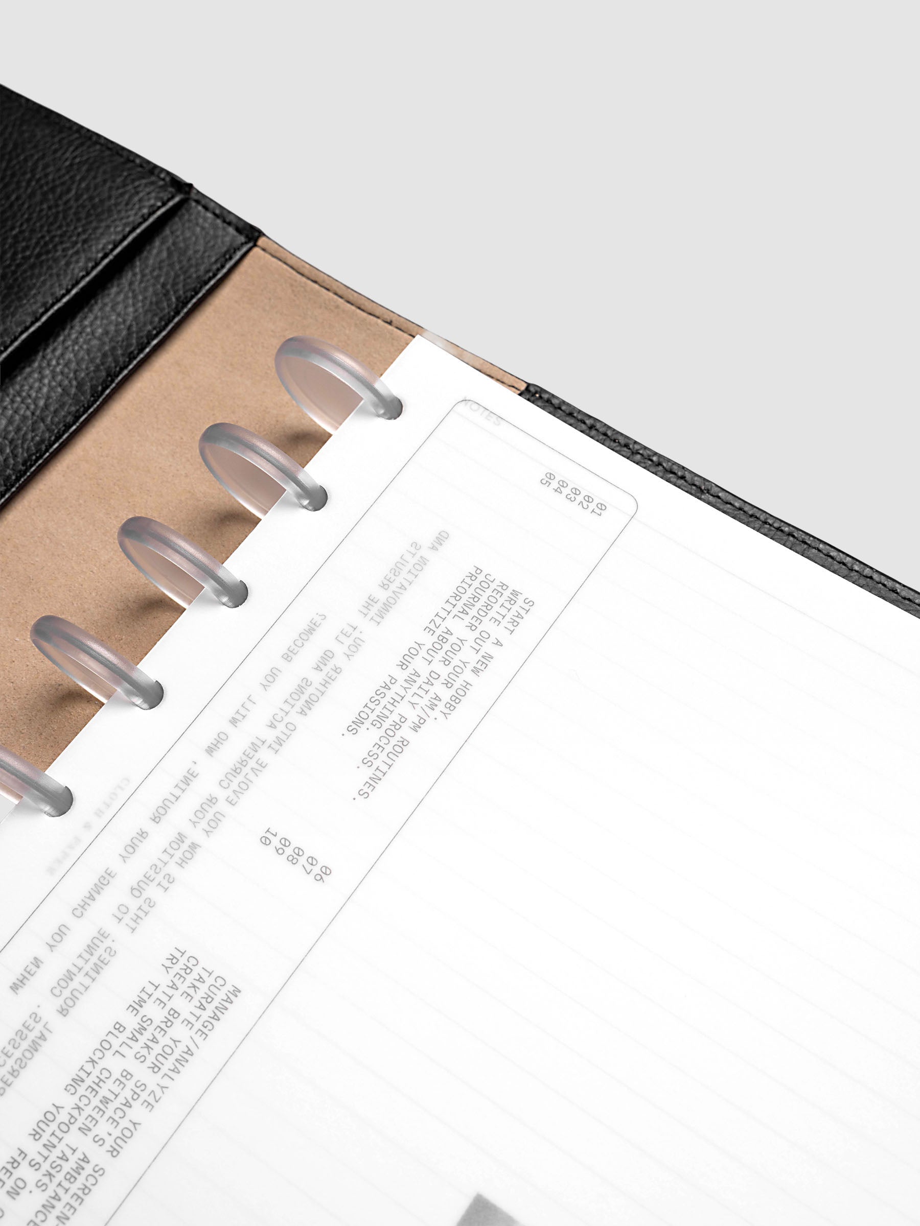Detail view of text on Side A & Side B Planner dashboard in a discbound planner.